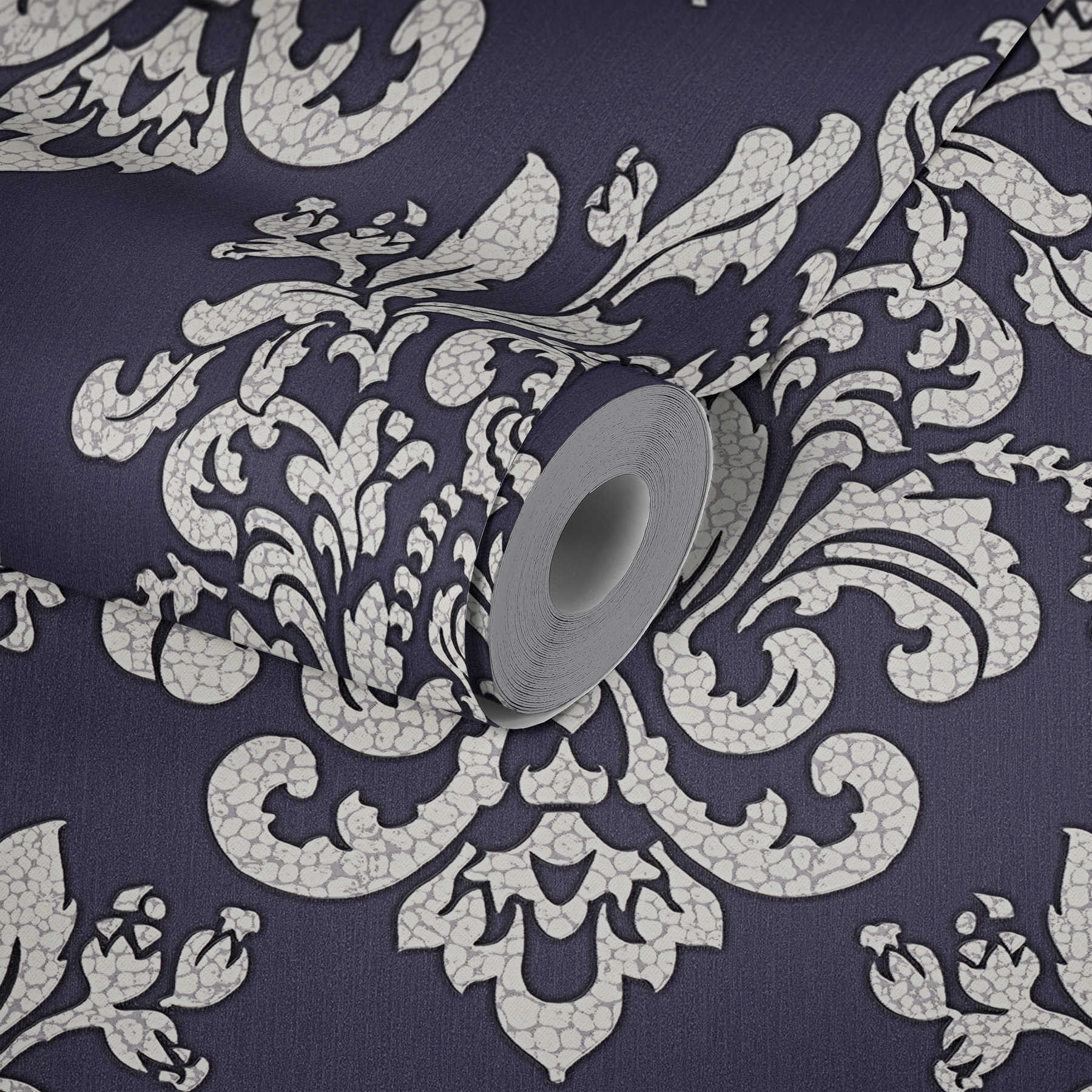             Papel pintado ornamental con efecto craquelado - metálico, violeta
        
