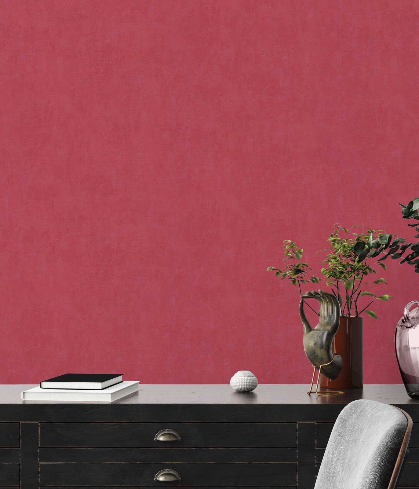             Red wallpaper mottled with texture embossing for living room
        