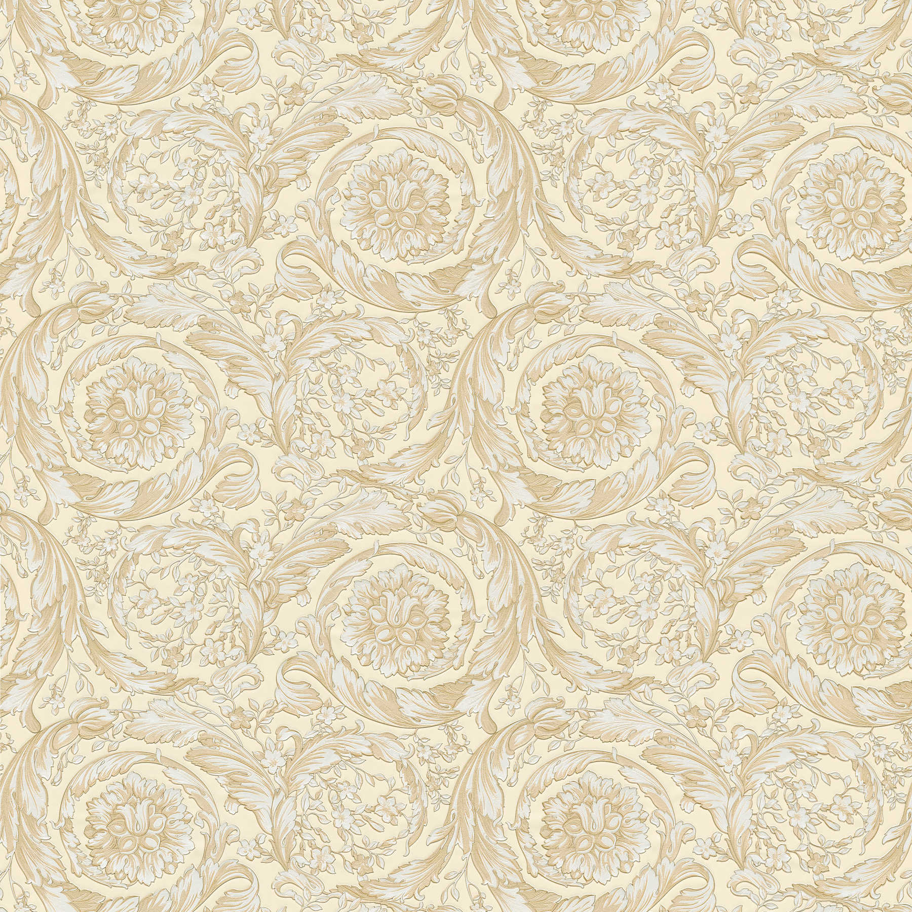         Opulent non-woven wallpaper with metallic ornaments - beige
    