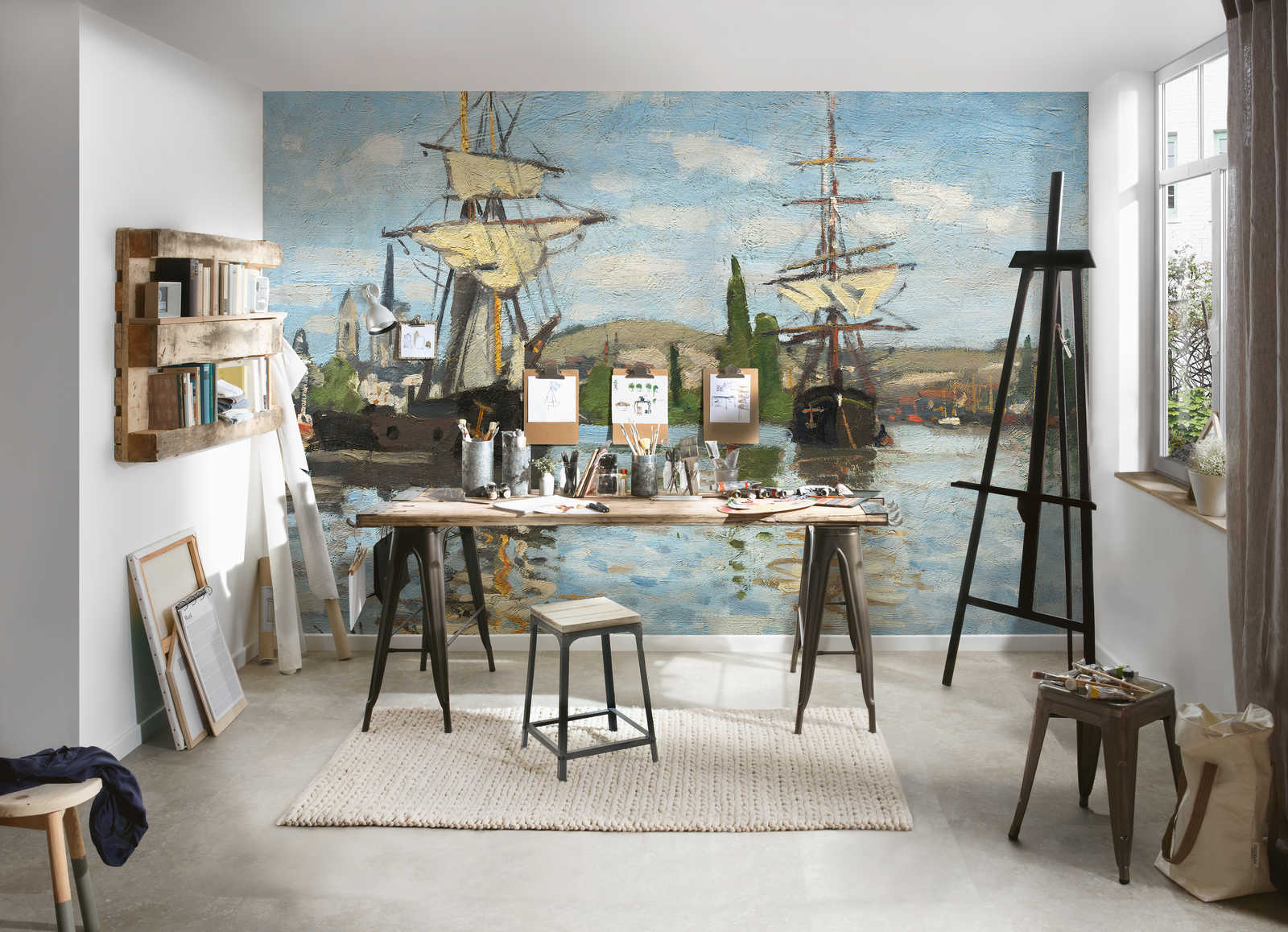             Photo wallpaper "Ships sailing on the Seine near Rouen" by Claude Monet
        
