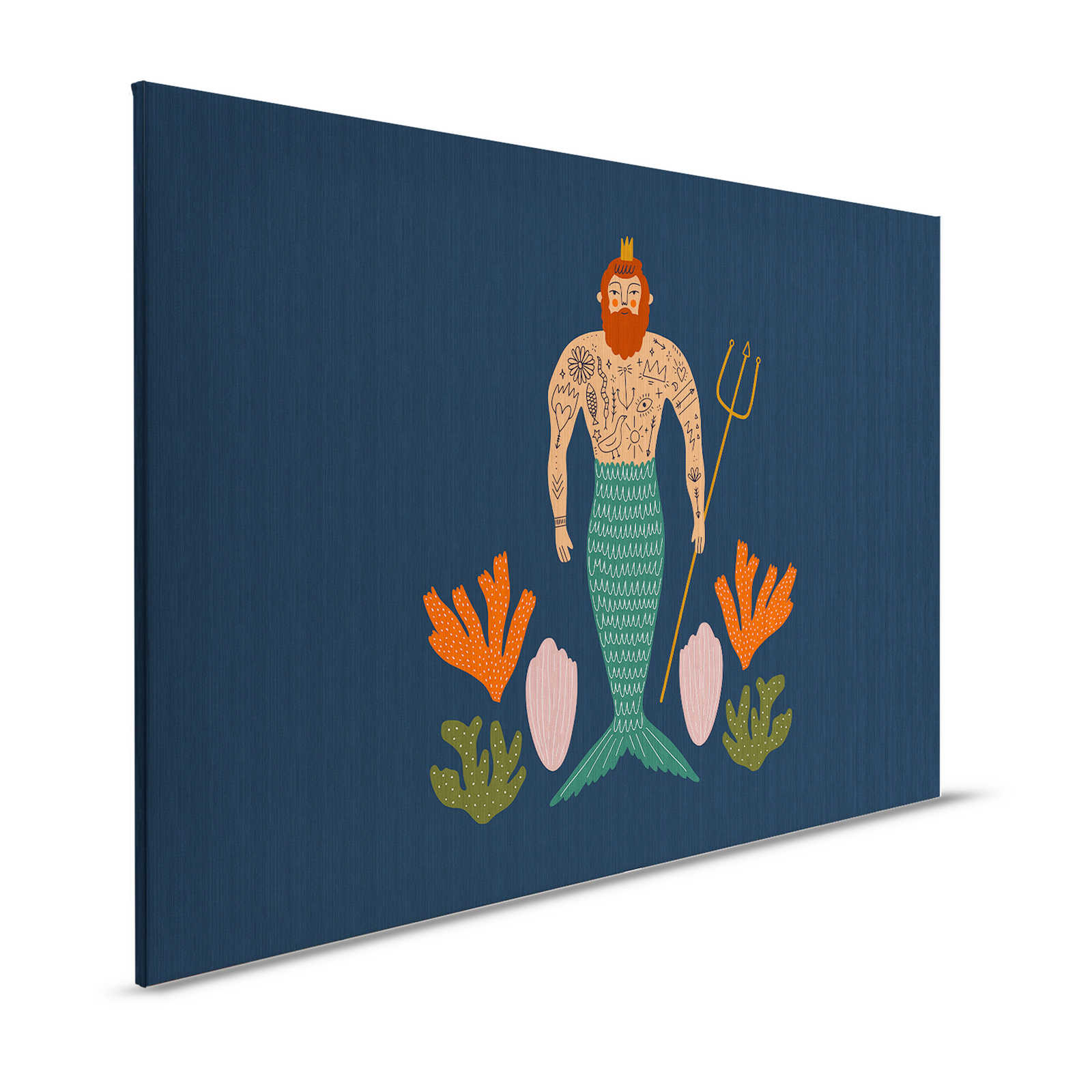 Down Under 1 - Canvas schilderij zeemeerman maritiem patroon in komische stijl - 1,20 m x 0,80 m
