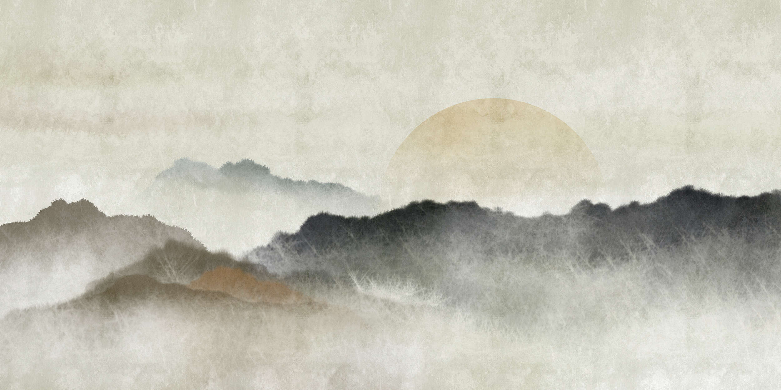             Akaishi 1 - Muurschildering Aziatische print Bergketen bij dageraad
        