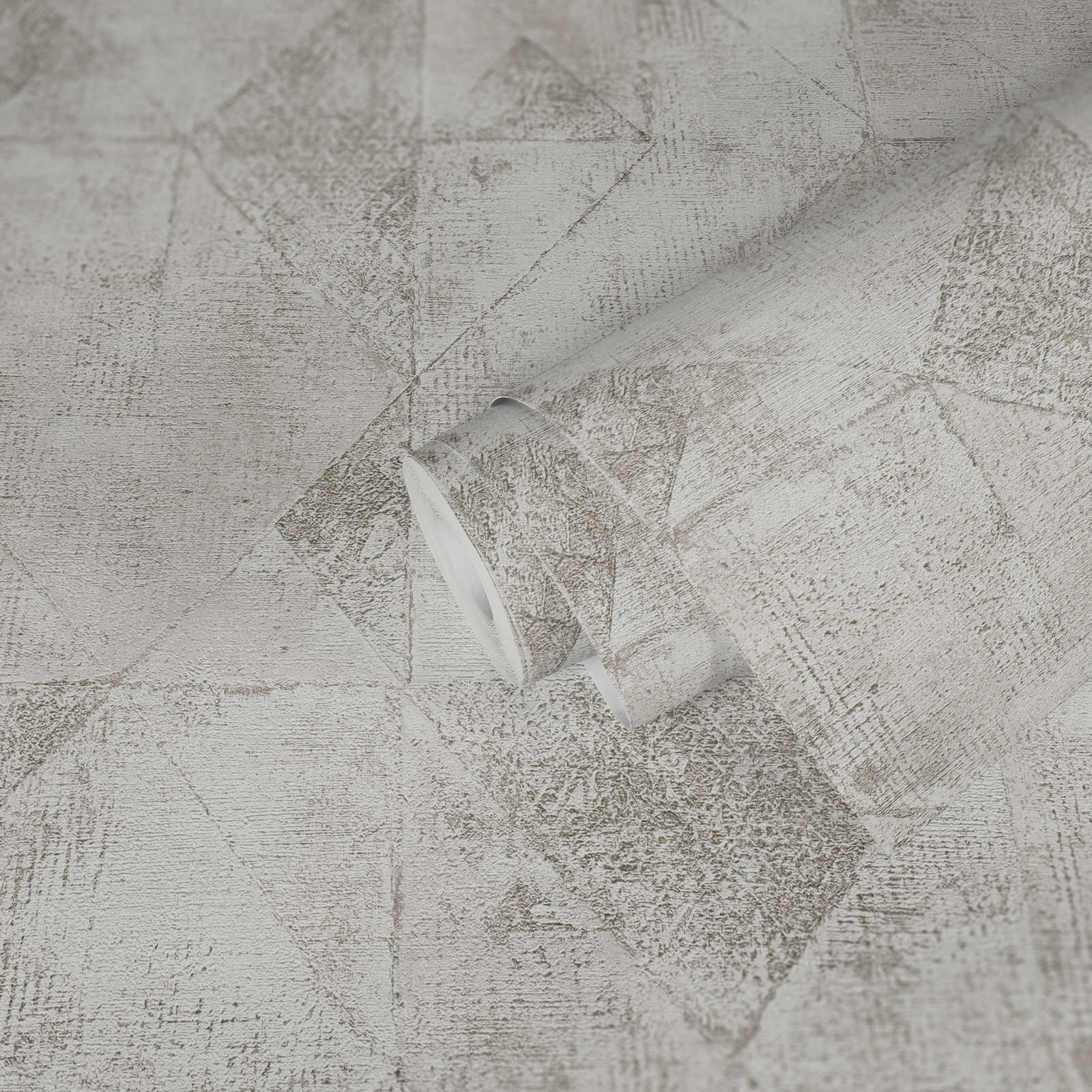             Onderlaag behang met grafisch metallic driehoekpatroon glanzend structuur - zilver, wit
        