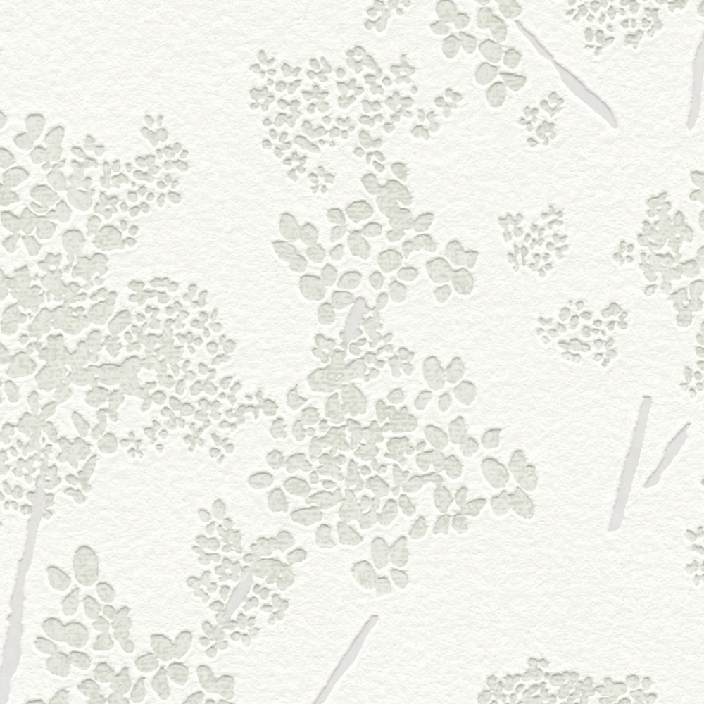             Non-woven wallpaper with floral pattern - white, green, grey
        