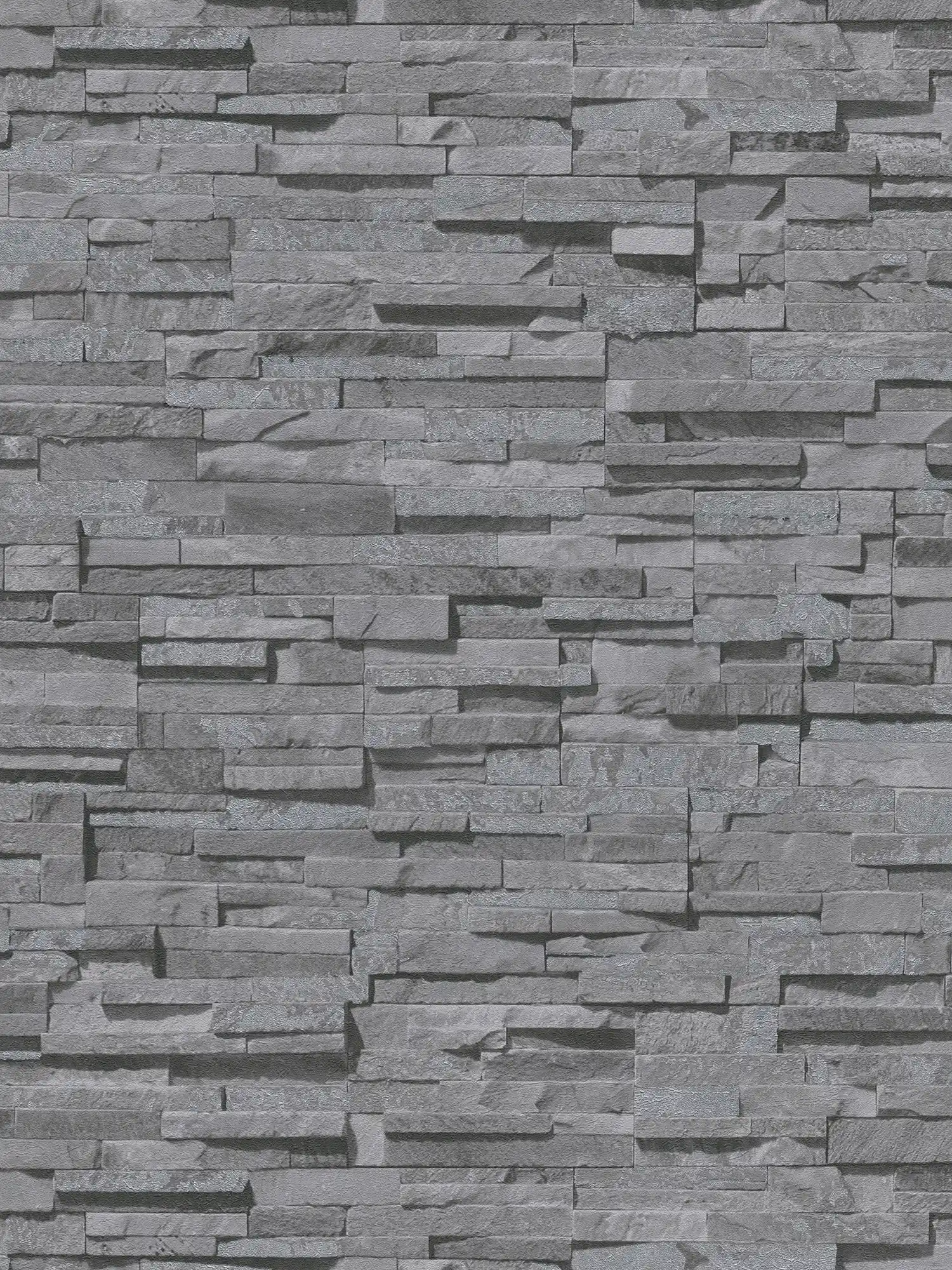 Non-woven wallpaper with stone look & gloss effect - grey
