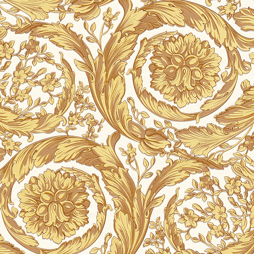            Papel pintado VERSACE motivo floral ornamental - oro, amarillo, beige
        