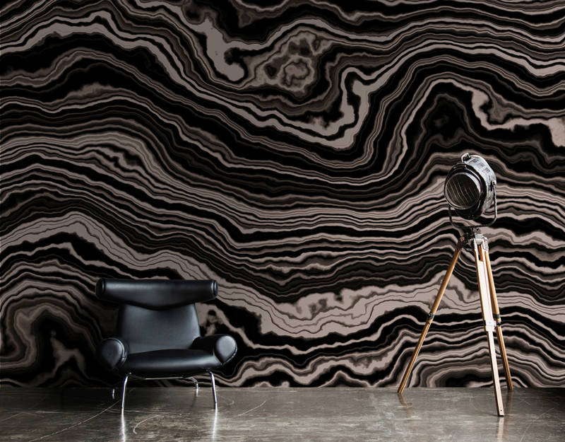             Onyx 2 - Cross section of an onyx marble as photo wallpaper - Beige, Black | Matt smooth fleece
        