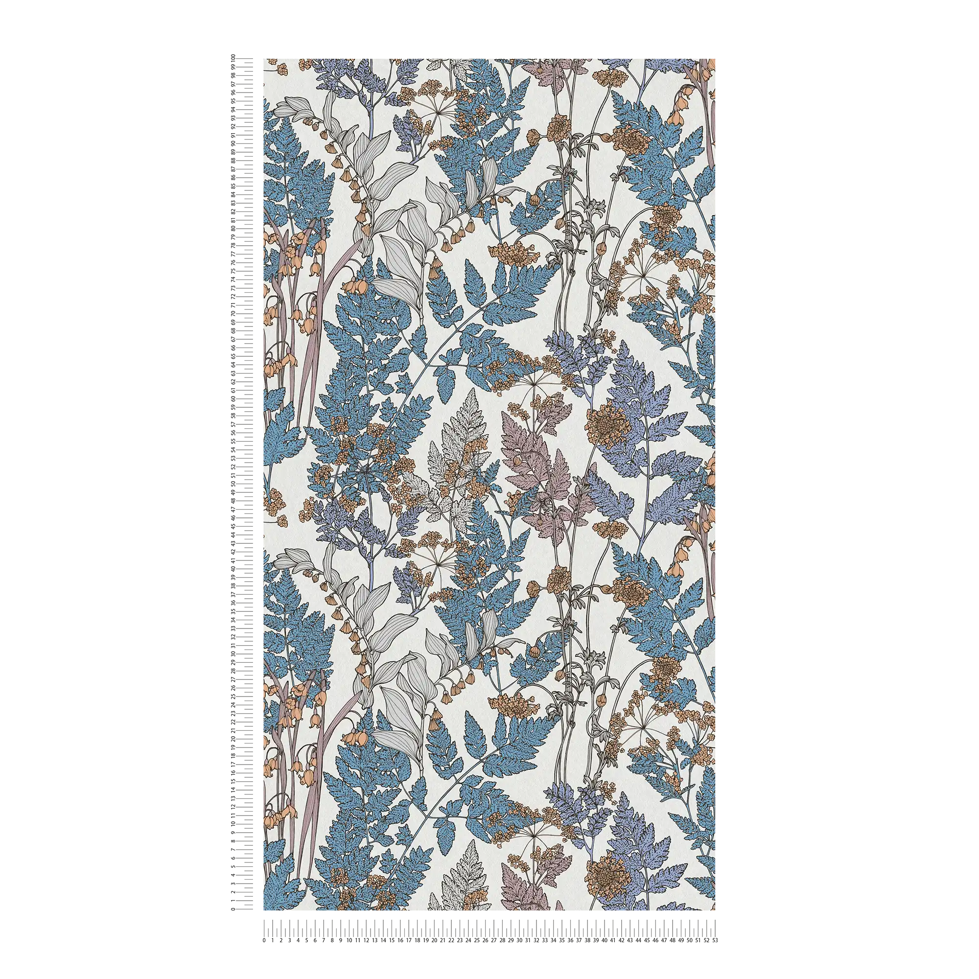             Papier peint Nature Feuilles & fleurs style cottage moderne - bleu, crème, beige
        