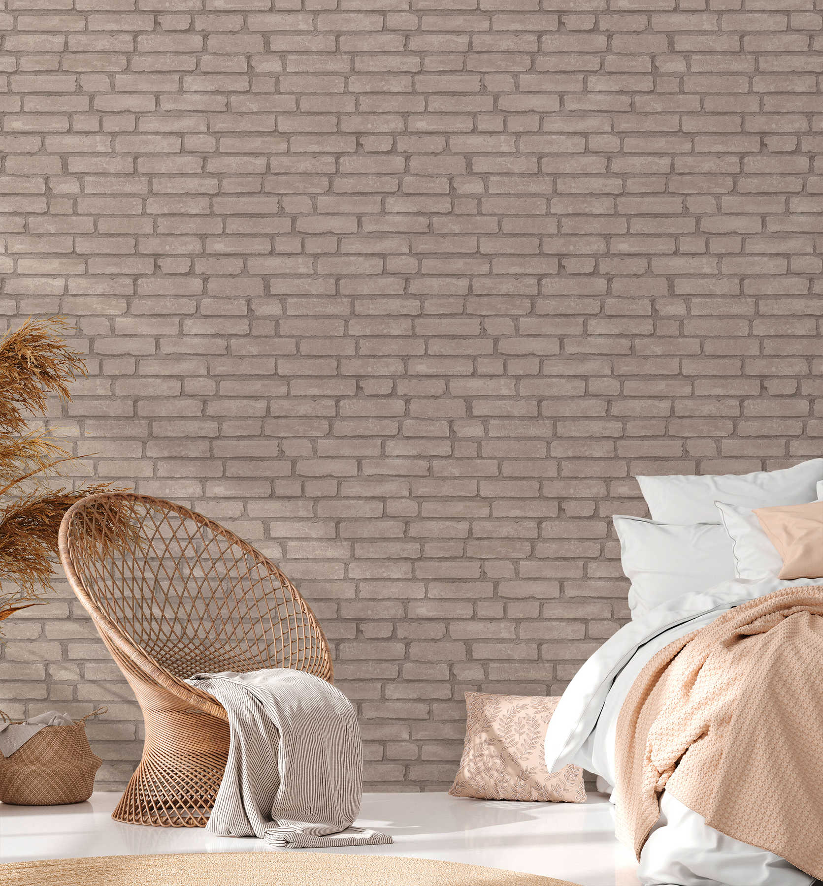             Stone wallpaper brown brick masonry - grey, beige
        