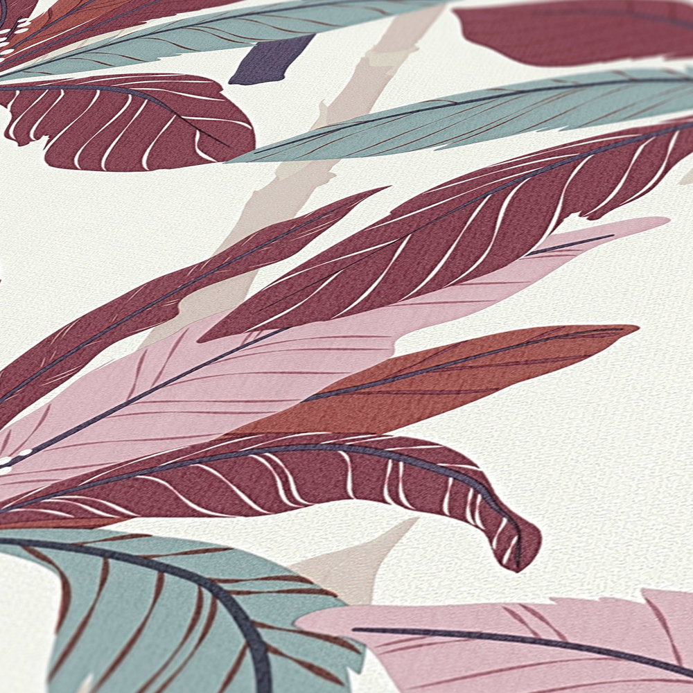            Behang palmboom ontwerp, tropisch patroon - rood, beige, crème
        