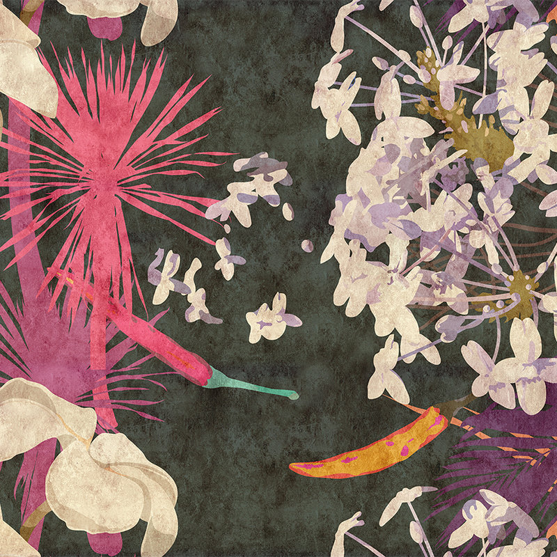 Vintage Bouque 2 - Carta da parati floreale in stile vintage - Beige, Nero | Natura qualita consistenza Materiali non tessuto
