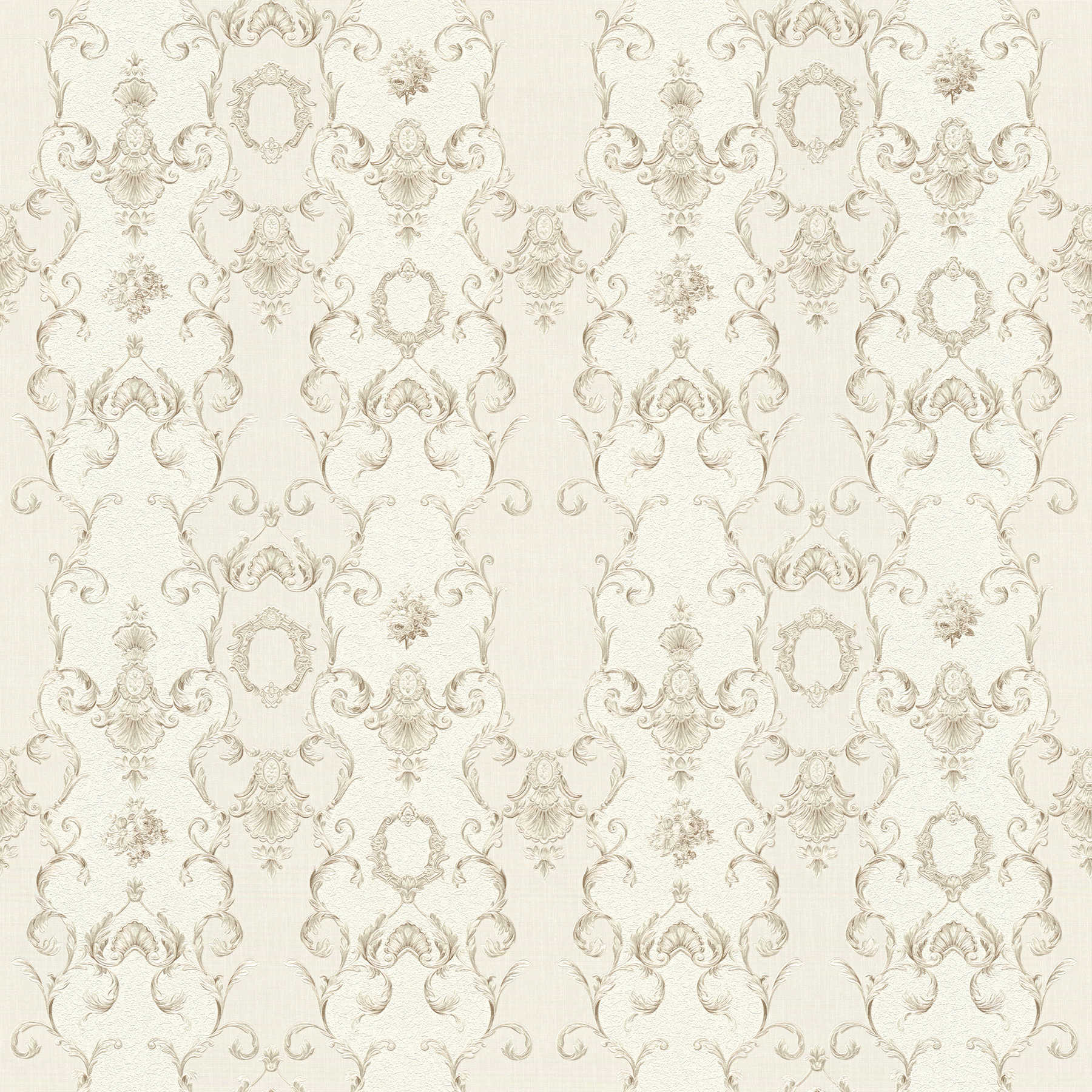 Neo baroque non-woven wallpaper with metallic decor - cream, metallic
