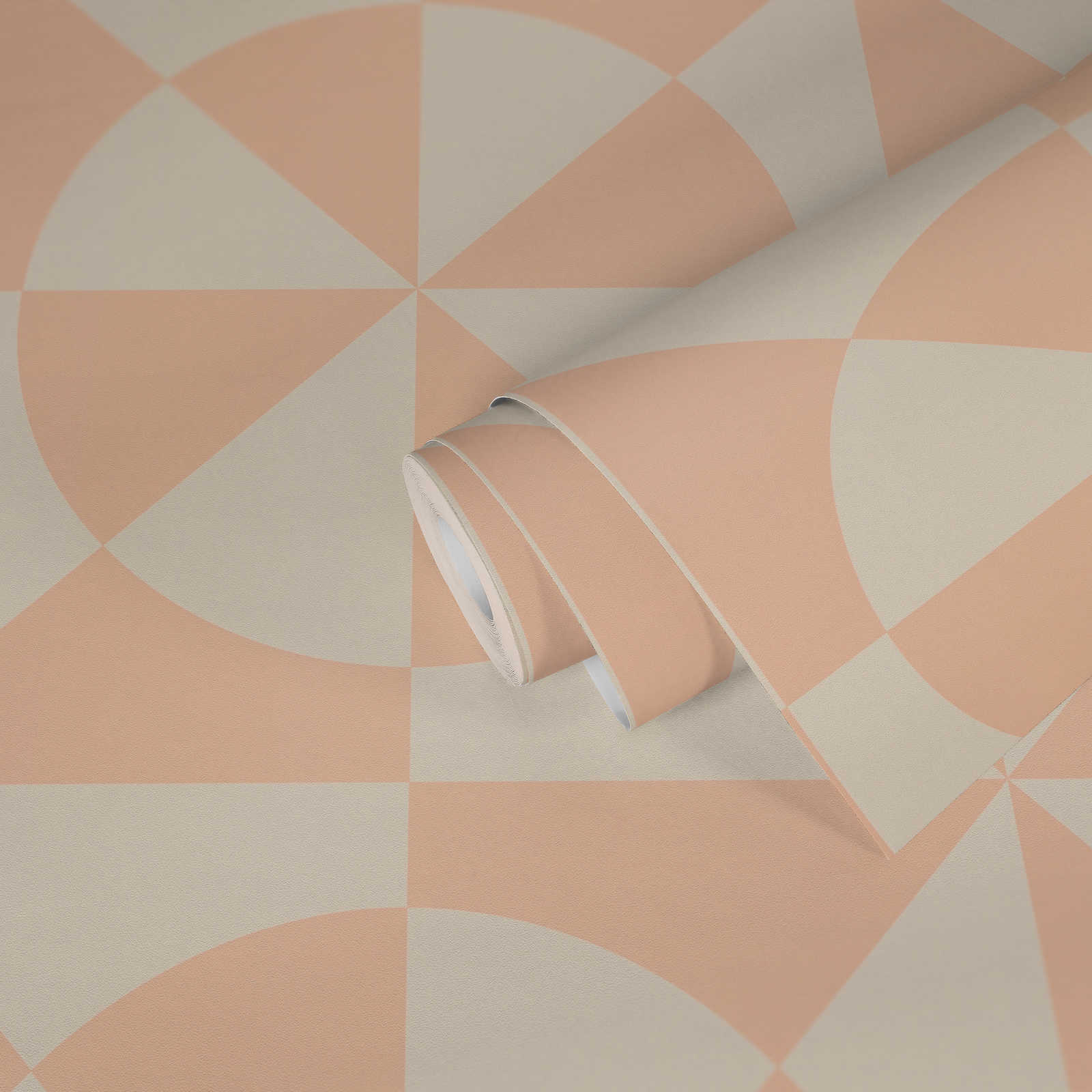             Papel pintado no tejido gráfico con triángulos y círculos - crema, rosa
        