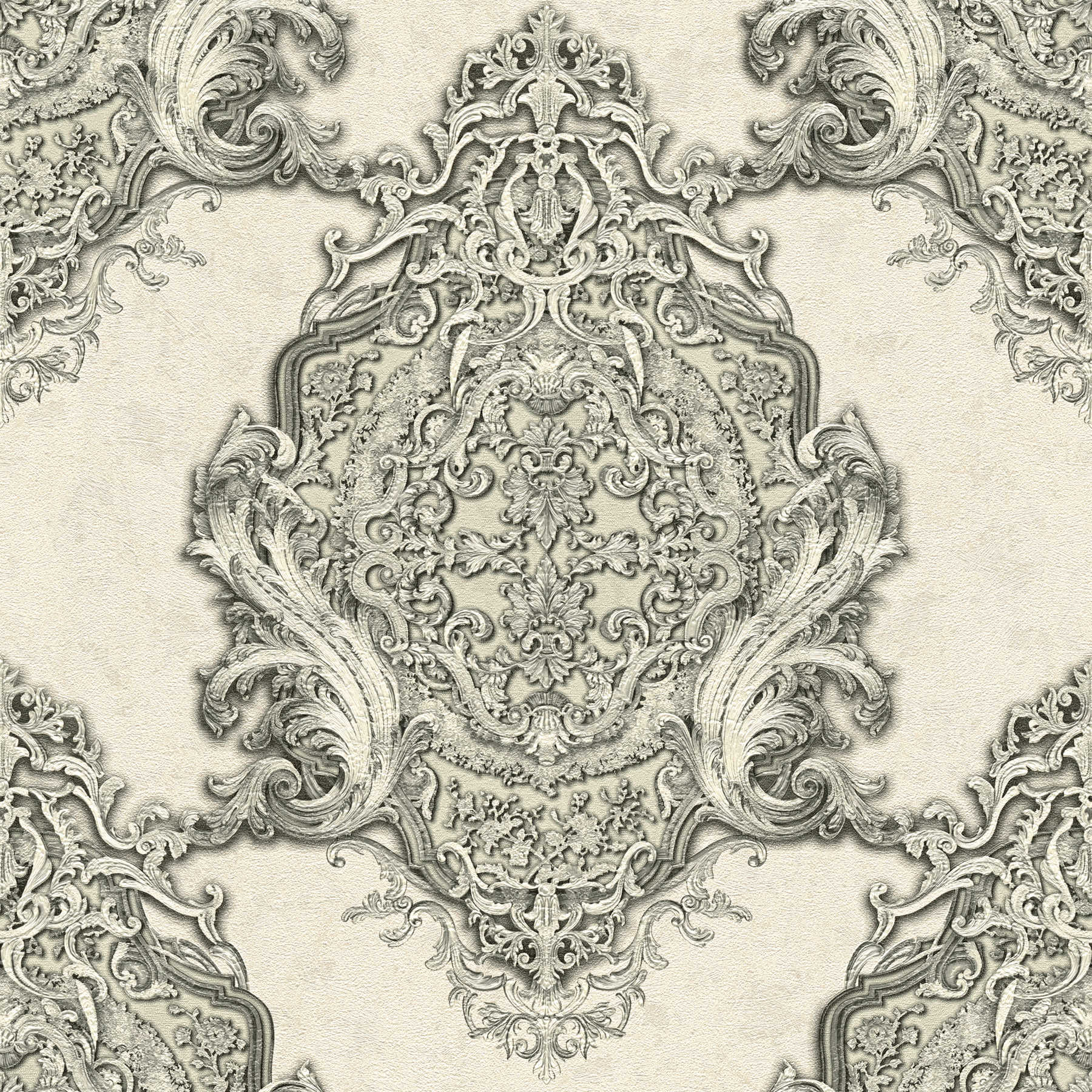 Carta da parati ornamentale con disegno metallico in filigrana - beige, grigio
