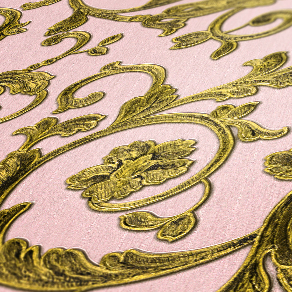            Papel pintado VERSACE adornos dorados antiguos florales - rosa
        