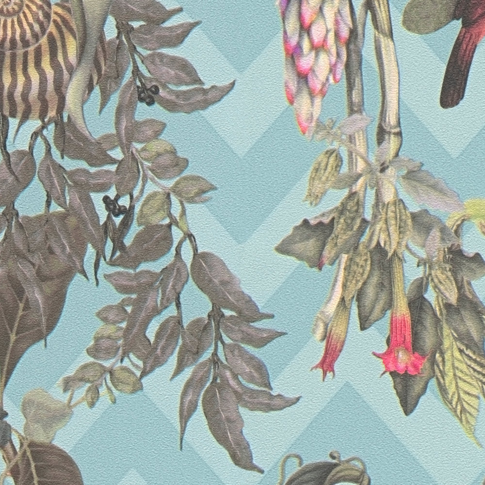             Papel pintado de diseño MICHALSKY hojas y animales de la selva - azul, multicolor, verde
        