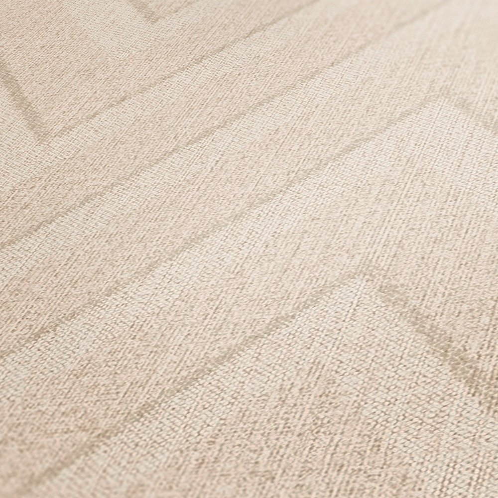             Wallpaper zigzag pattern & linen look - beige, brown
        