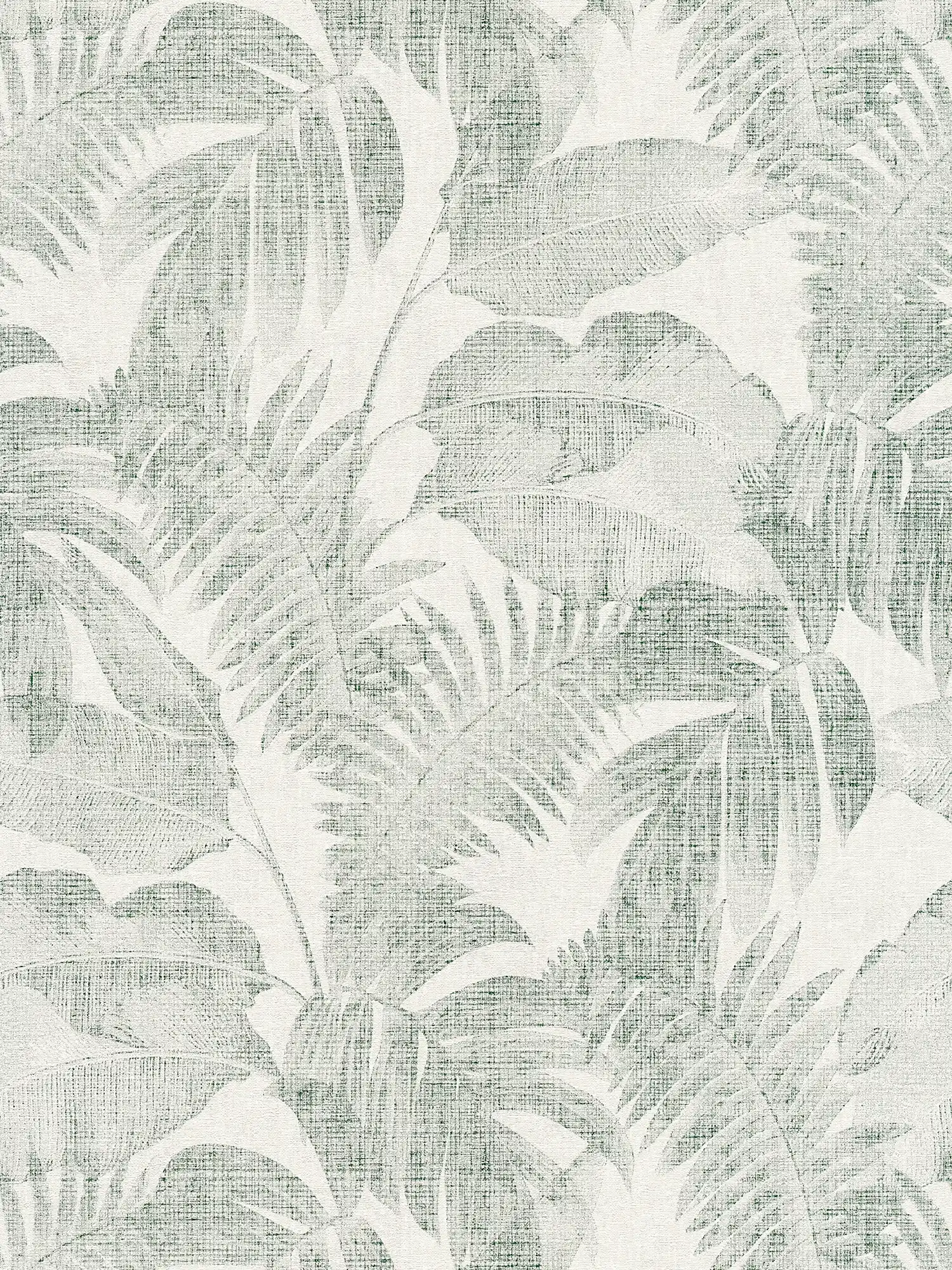 Boho jungle wallpaper with linen look - green, cream, beige
