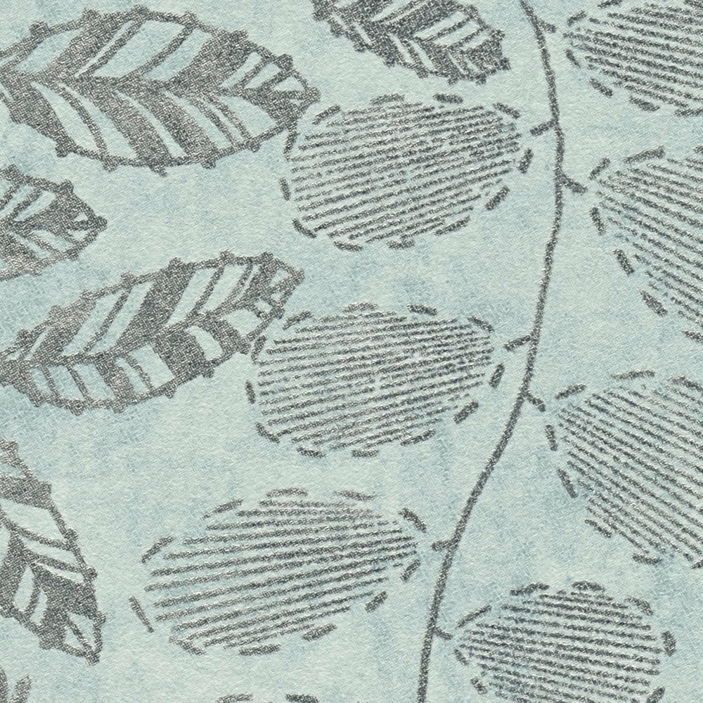             Papier peint Skandi avec motif de feuilles métalliques - bleu, vert
        
