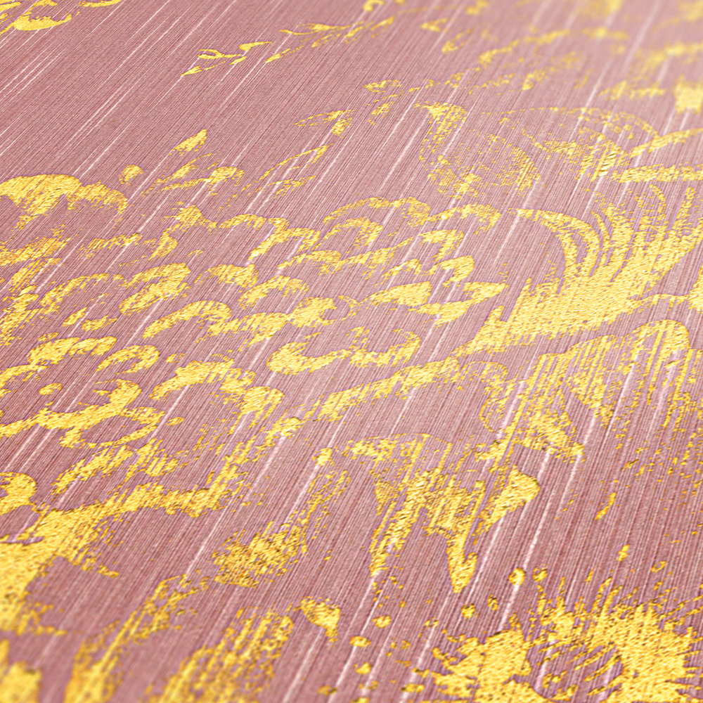             Papier peint structuré avec motif floral doré - or, rose
        