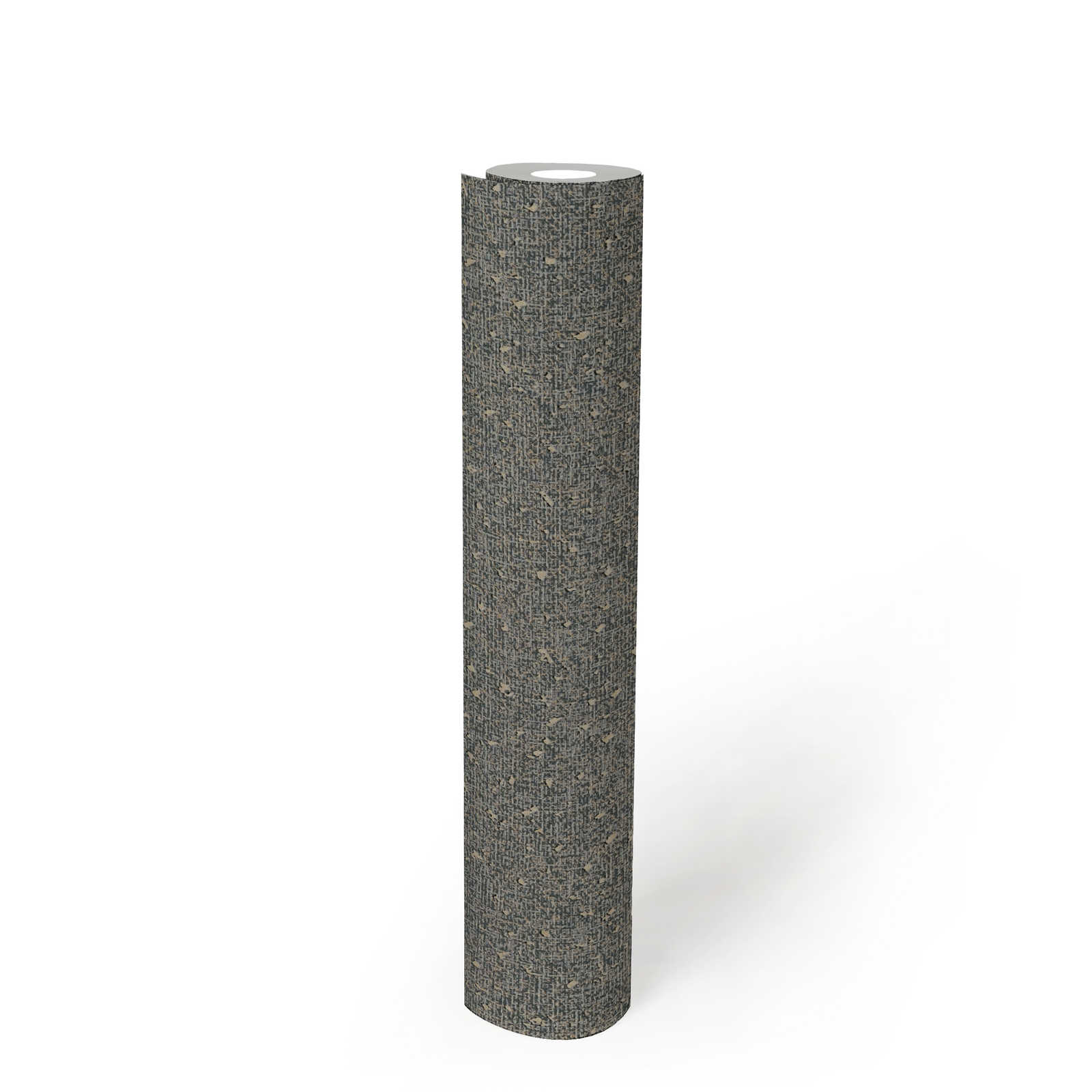             Wallpaper with textile structure and metallic accent - grey, metallic
        