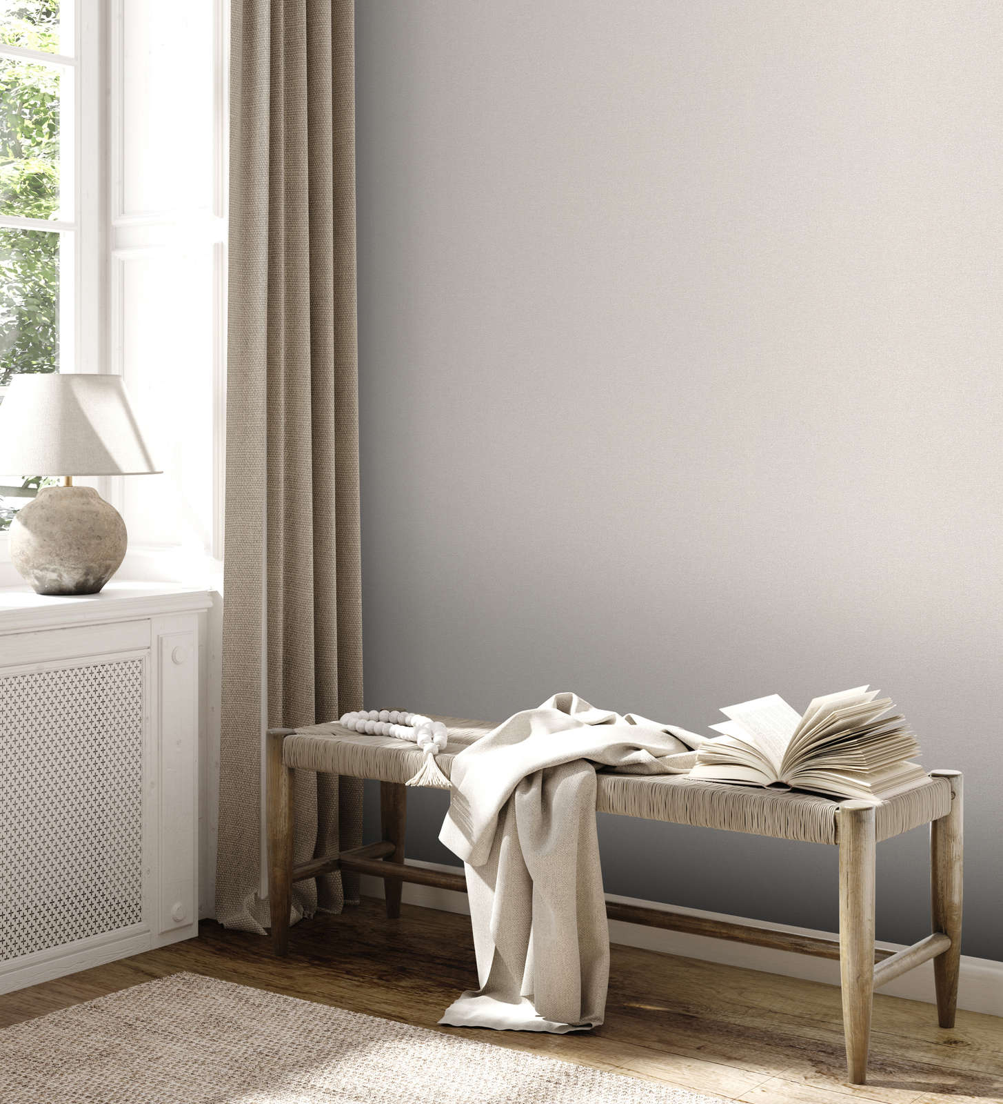             Non-woven wallpaper with fine structure - cream, white, grey
        