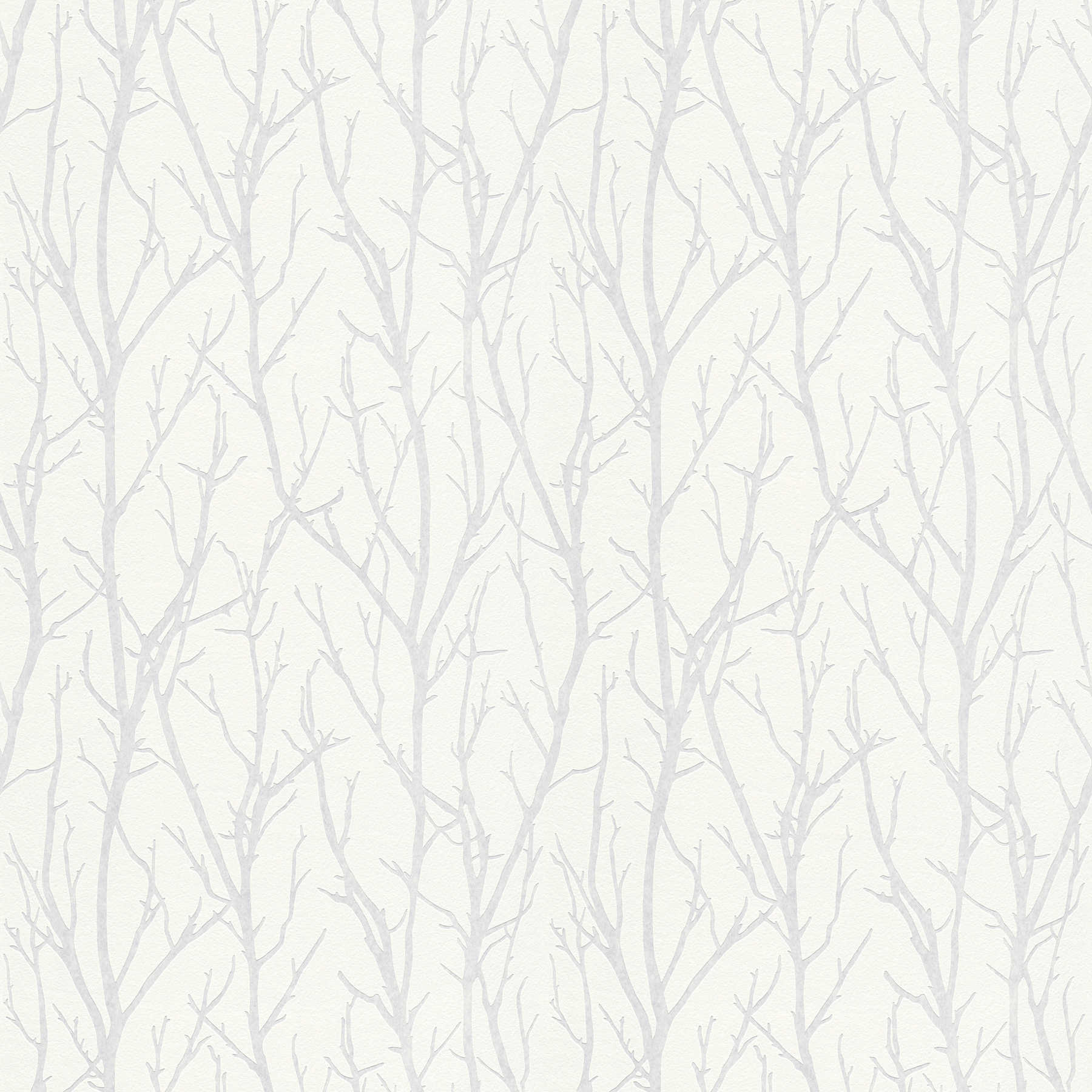 Papel pintado con motivo de ramas y aspecto 3D - pintable, blanco
