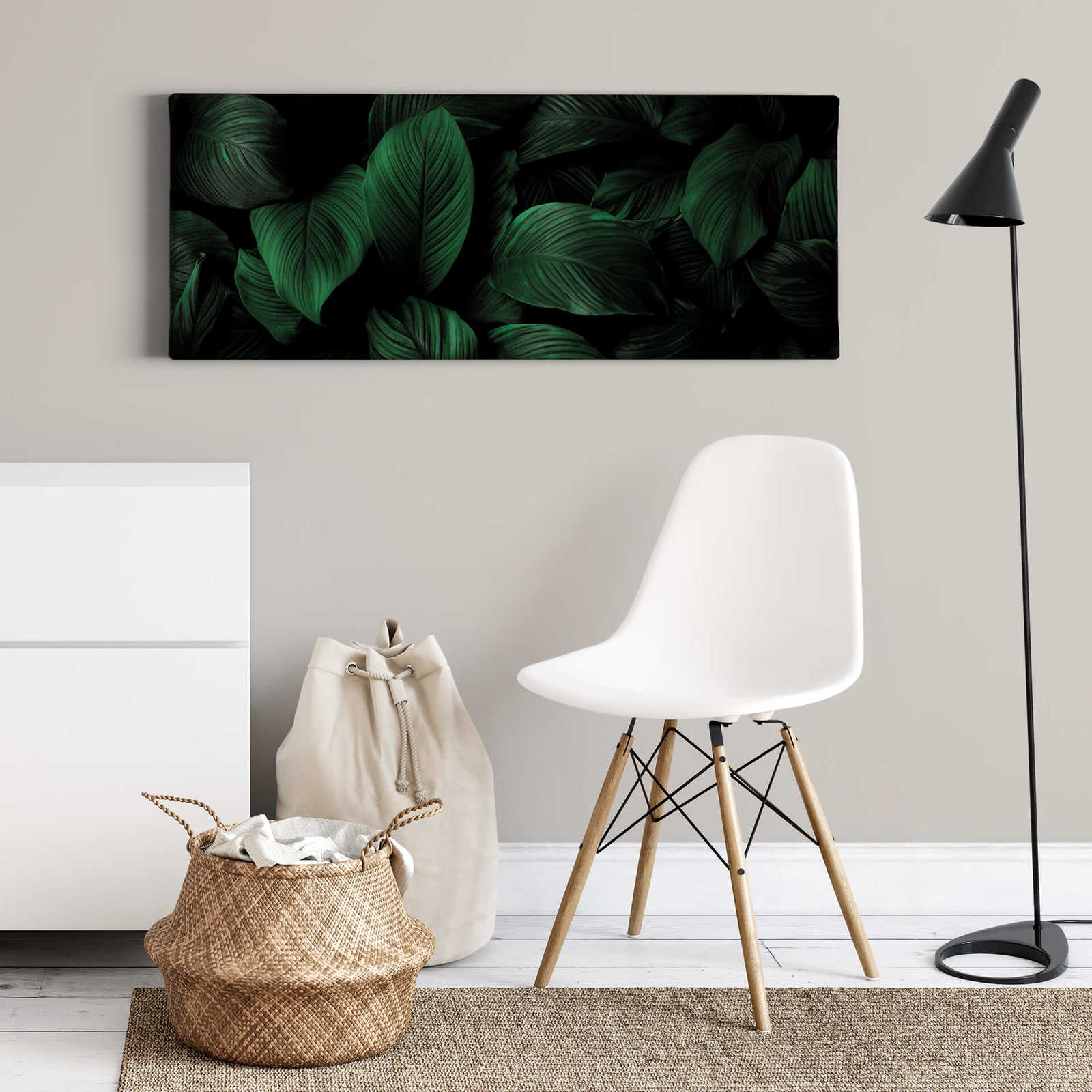             Tableau panoramique sur toile, aspect feuillage, vert, noir - 1,00 m x 0,40 m
        