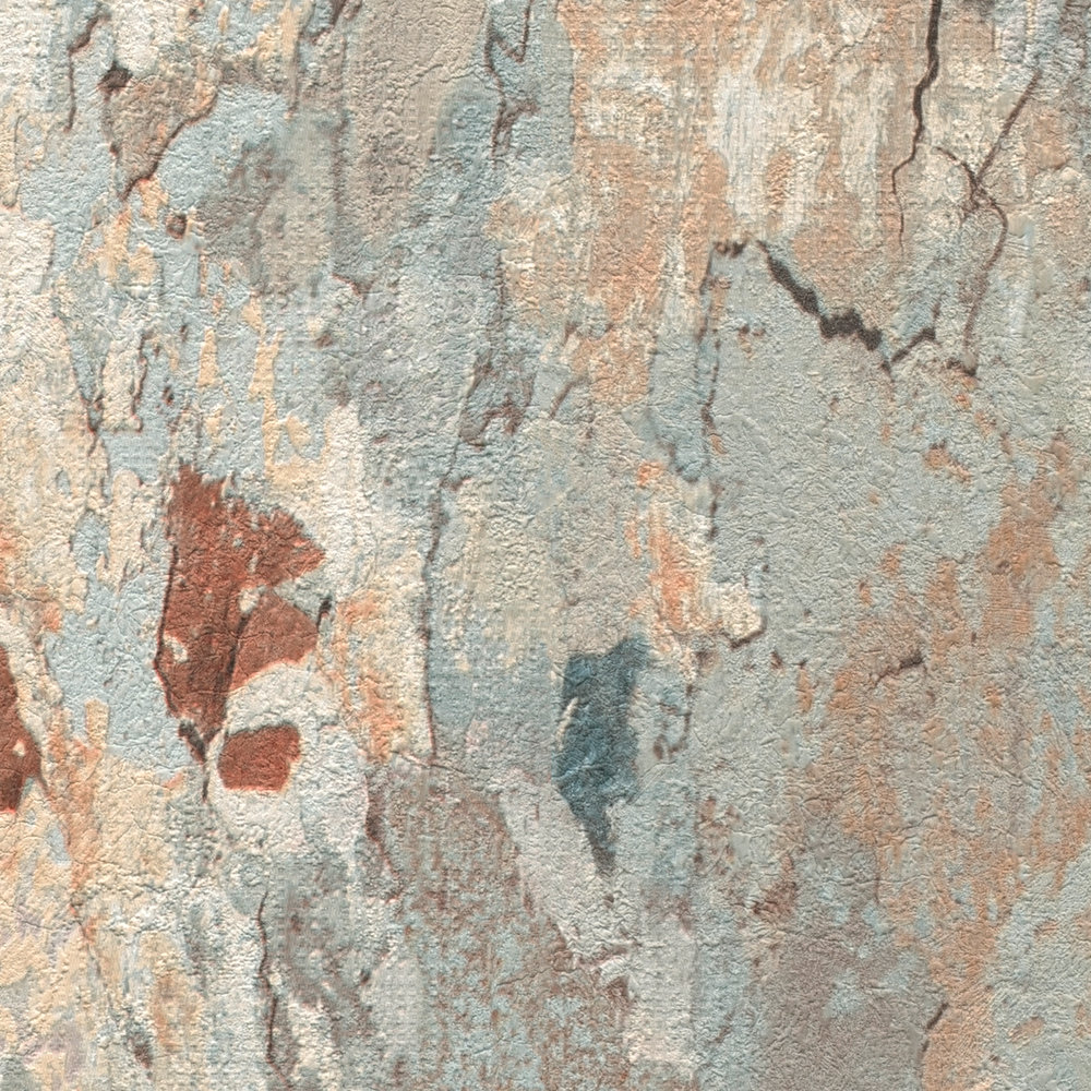             Papier peint intissé rustique aspect plâtre, aspect usé - marron, gris, vert
        