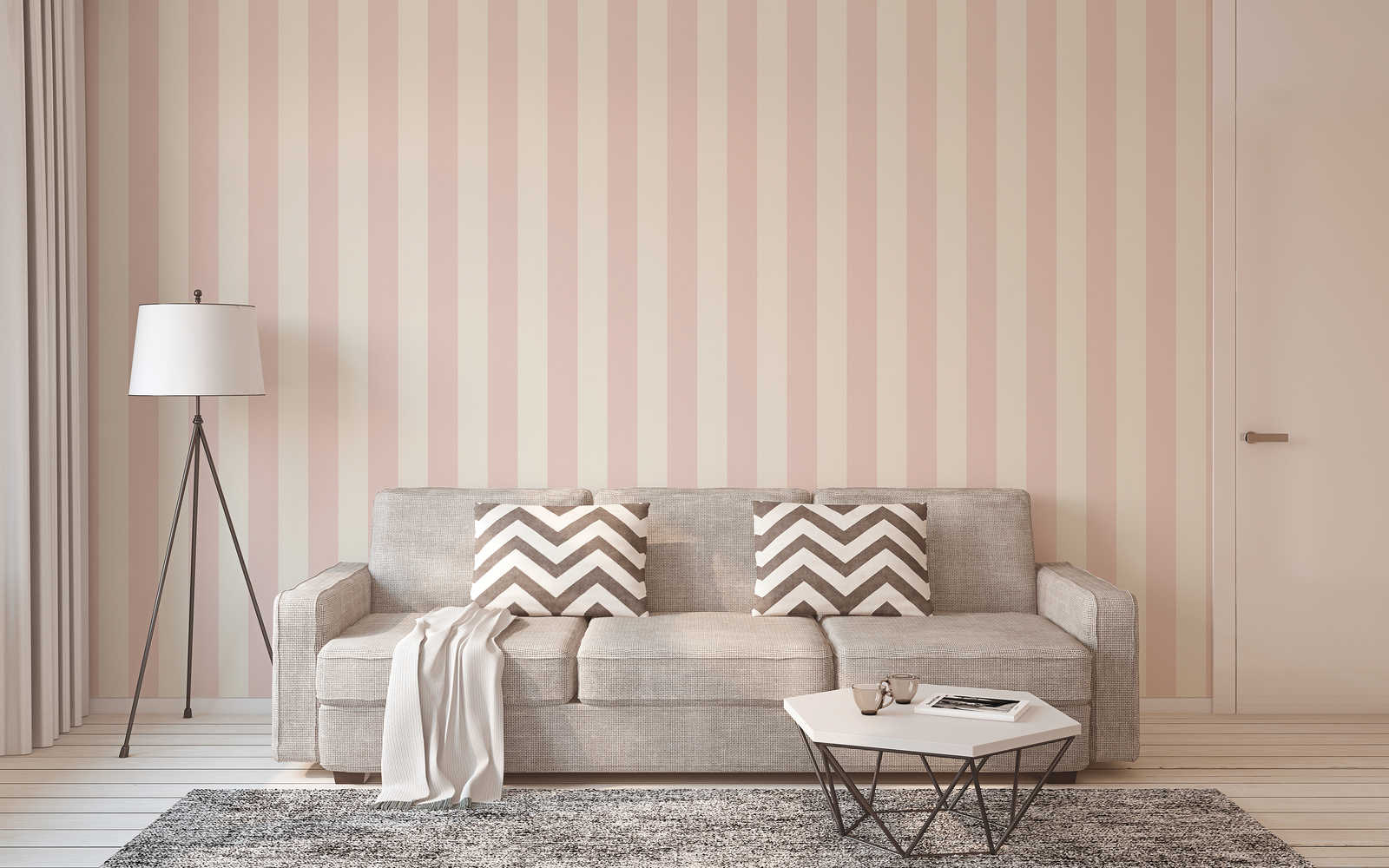             Stripes wallpaper with textured pattern, block stripes pink & white
        