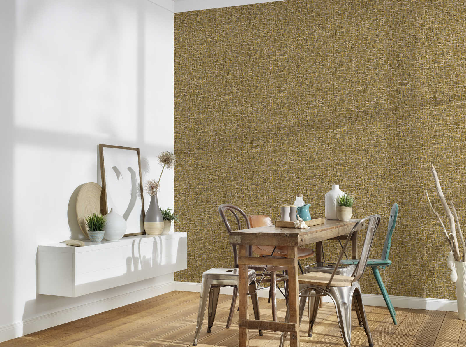             Wallpaper corn yellow with grass weave pattern in nature style - yellow
        