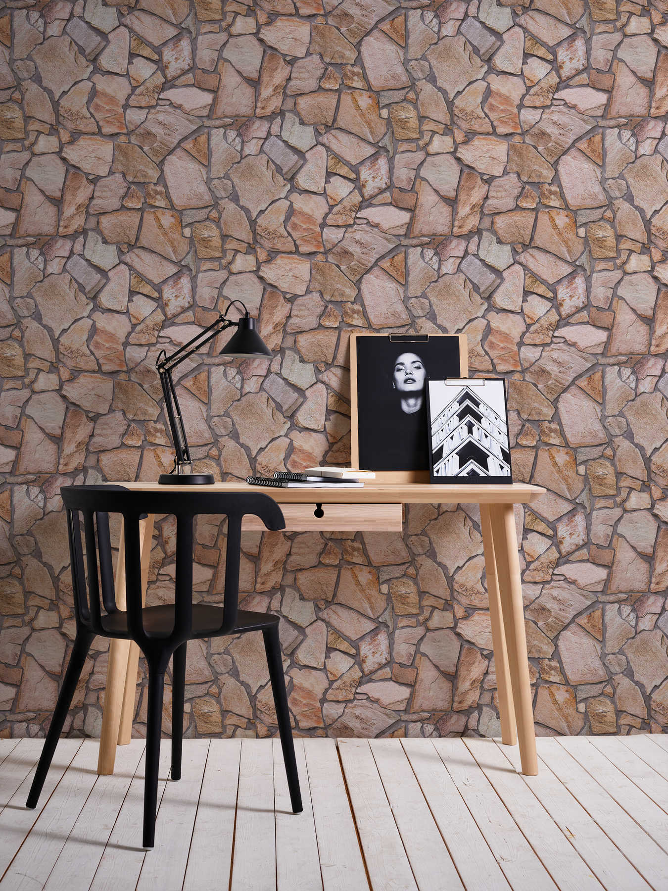             3D wallpaper natural stone detailed & rustic - brown, beige, grey
        