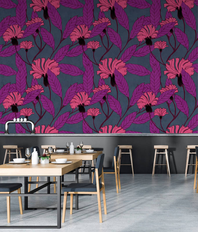             Cloves 2 - Blotting paper style floral wallpaper - Blue, Pink | Matt smooth fleece
        