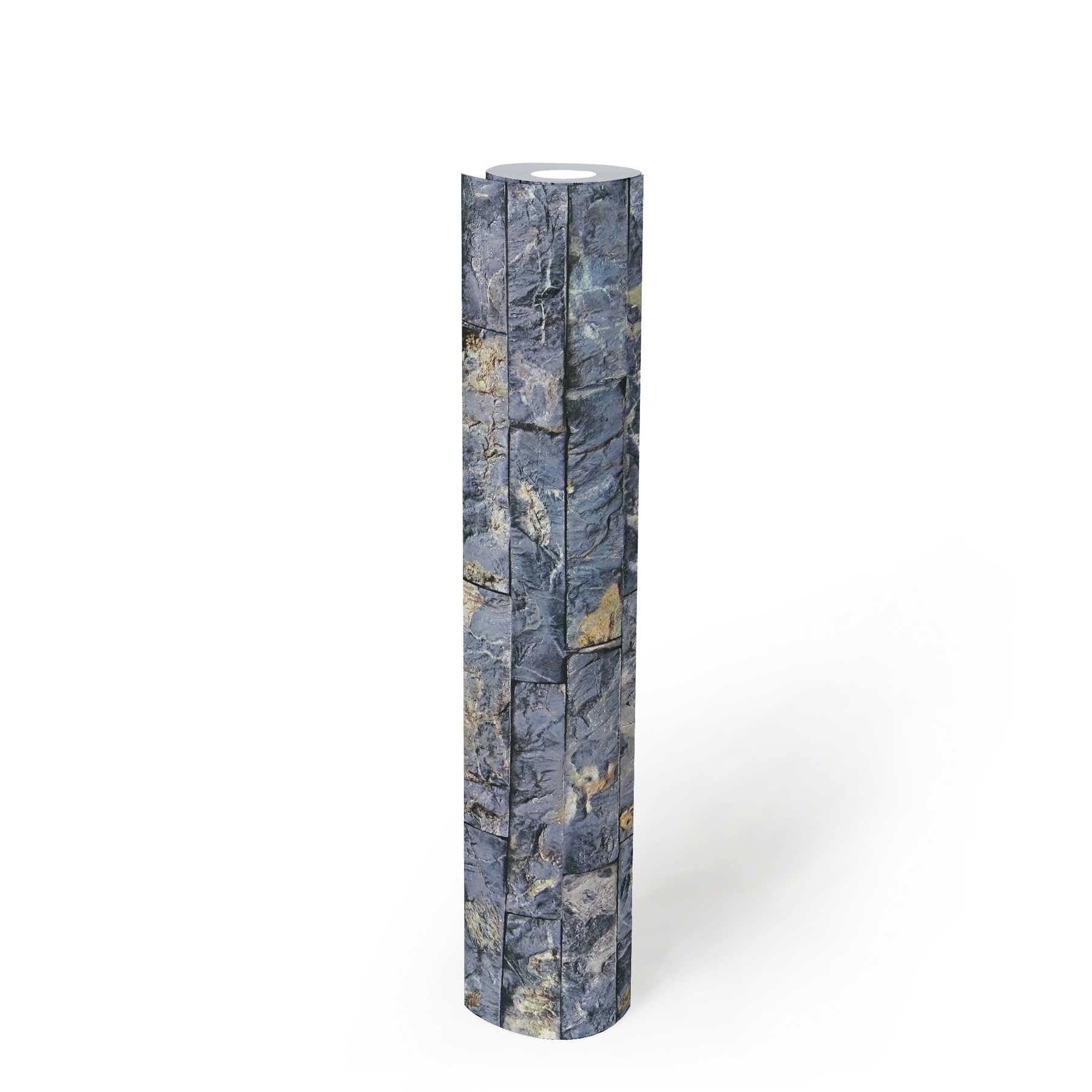             Papier peint imitation pierre avec maçonnerie 3D Quartz - bleu, gris
        
