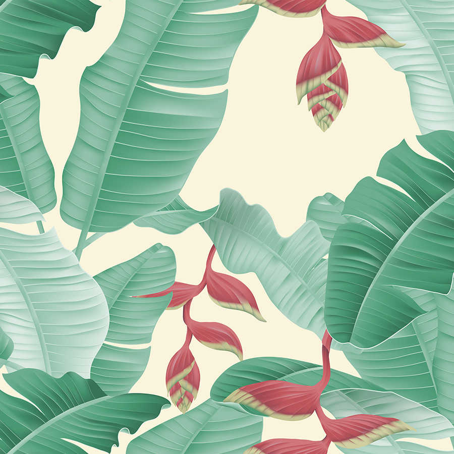 Palm leaves graphic style mural - Green, Yellow
