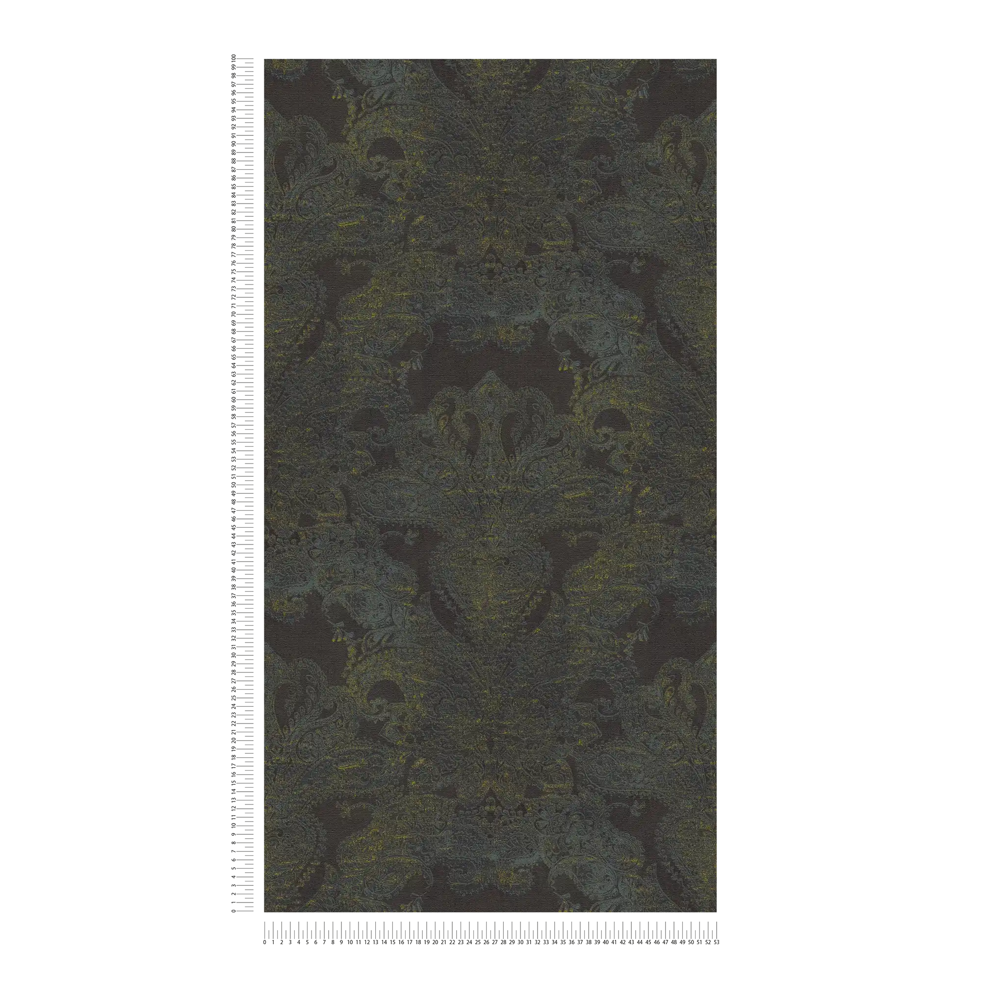             Baroque style non-woven wallpaper with ornaments - black, blue, yellow
        