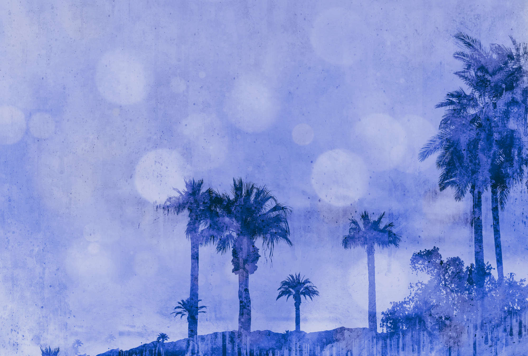             Photo wallpaper palm trees watercolour with texture pattern - blue, purple
        