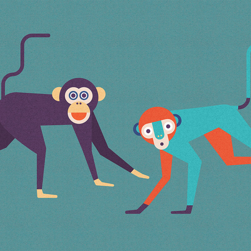 Monkey Busines 1 - Wallpaper in cardboard structure, monkey gang in comic style - Beige, Orange | Matt smooth fleece
