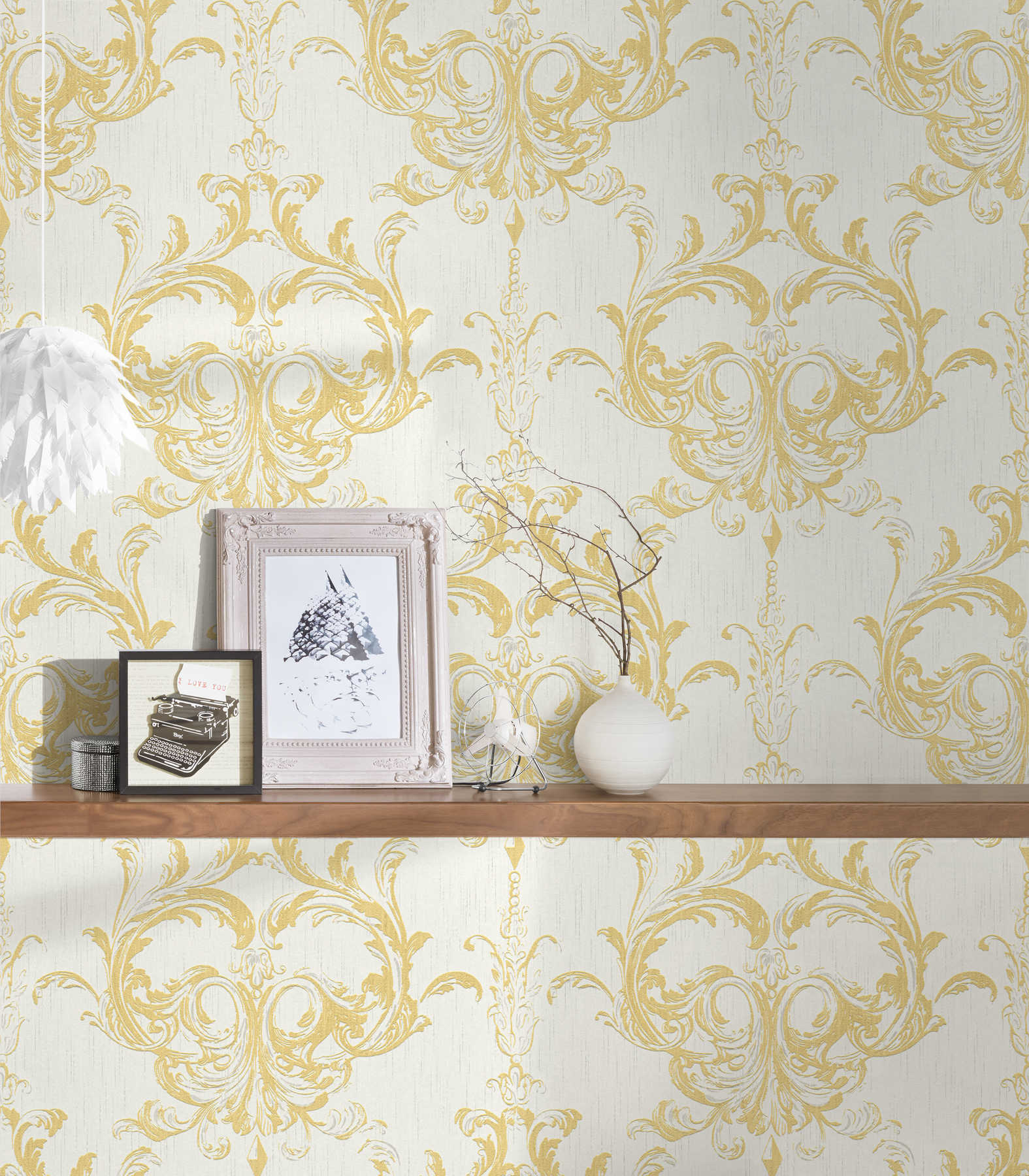             vliesbehang historisch ornament ontwerp met structuur effect - goud, wit
        