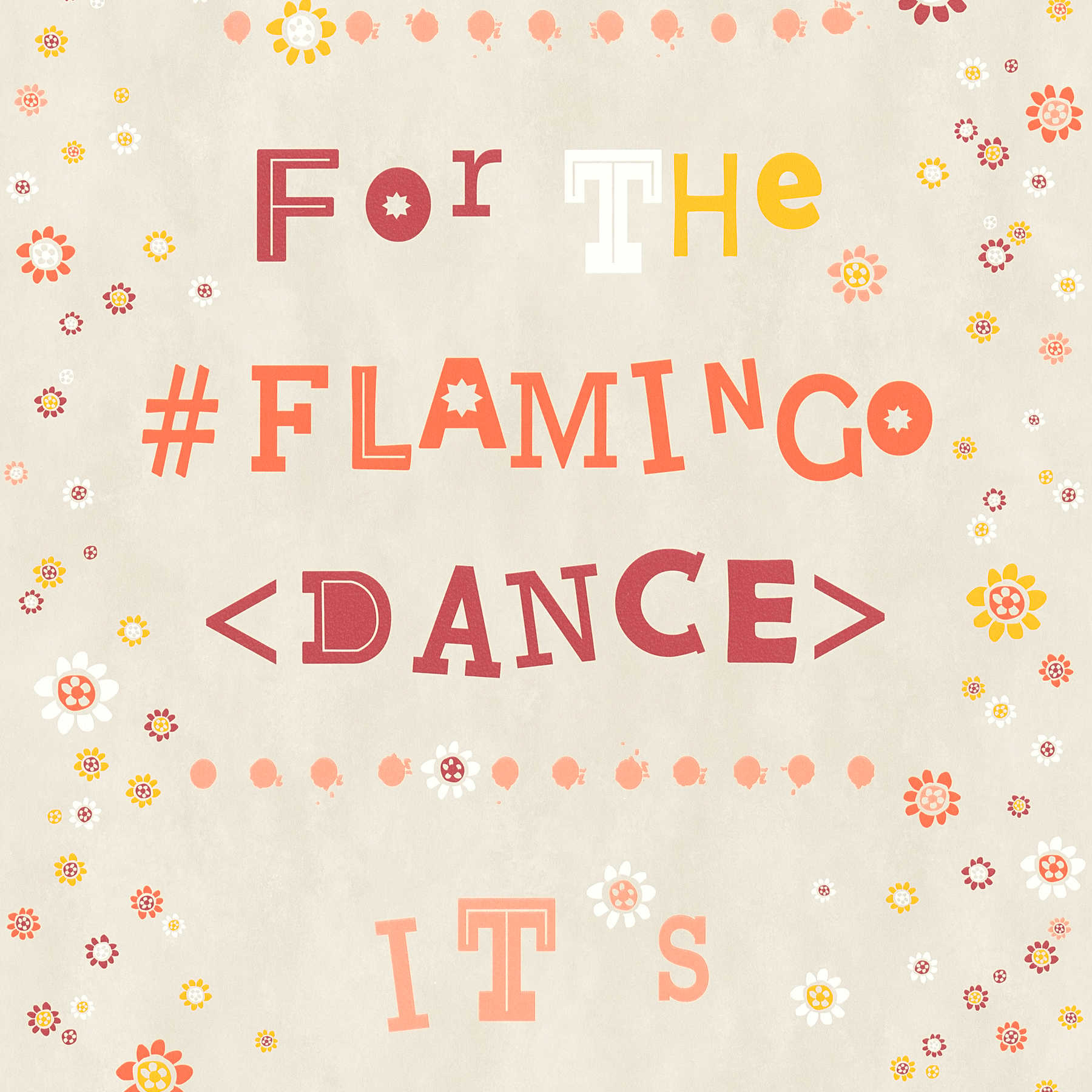 papier peint en papier intissé Flamingo & fleurs avec Letter Style - beige, orange
