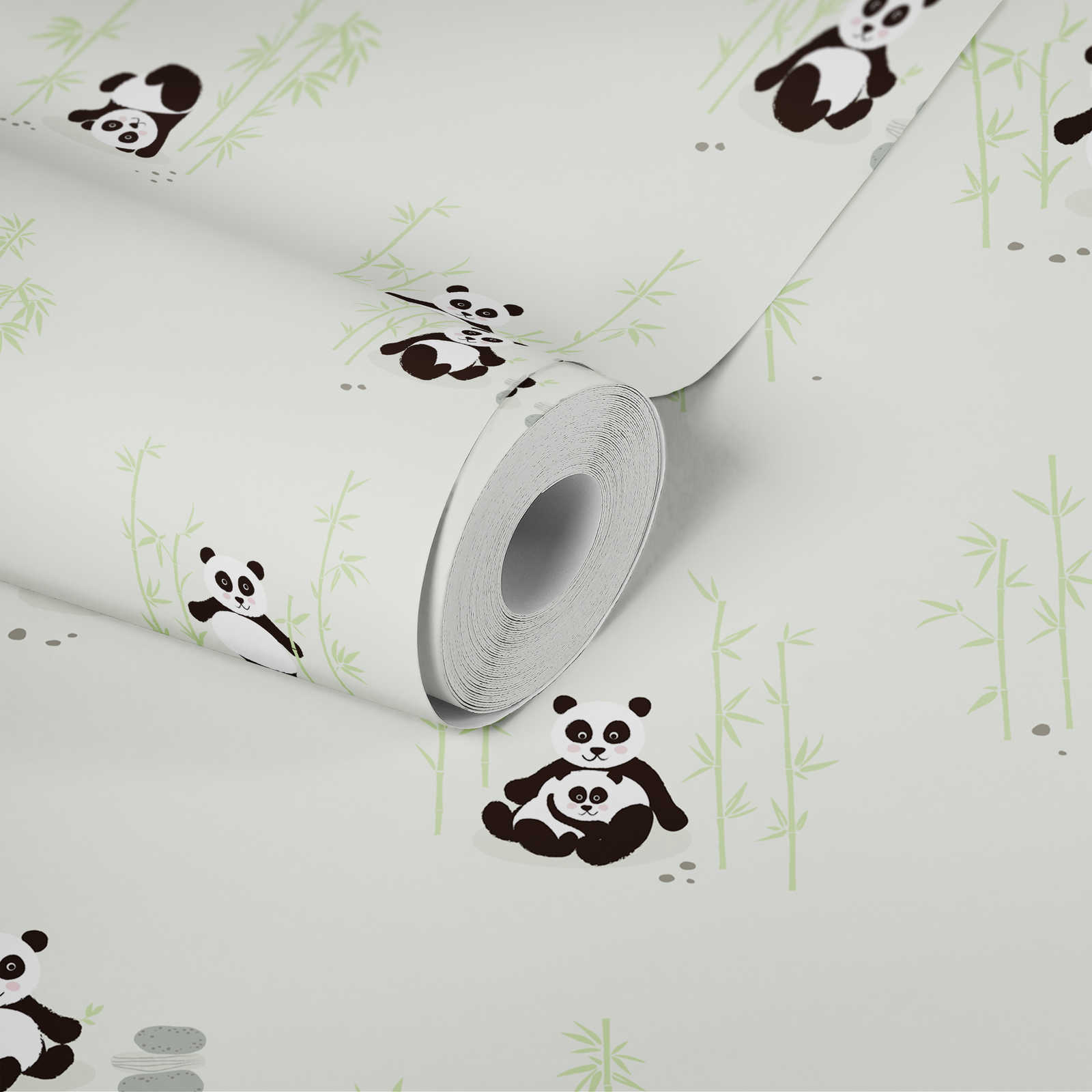            Carta da parati Panda per cameretta - Verde, nero, bianco
        