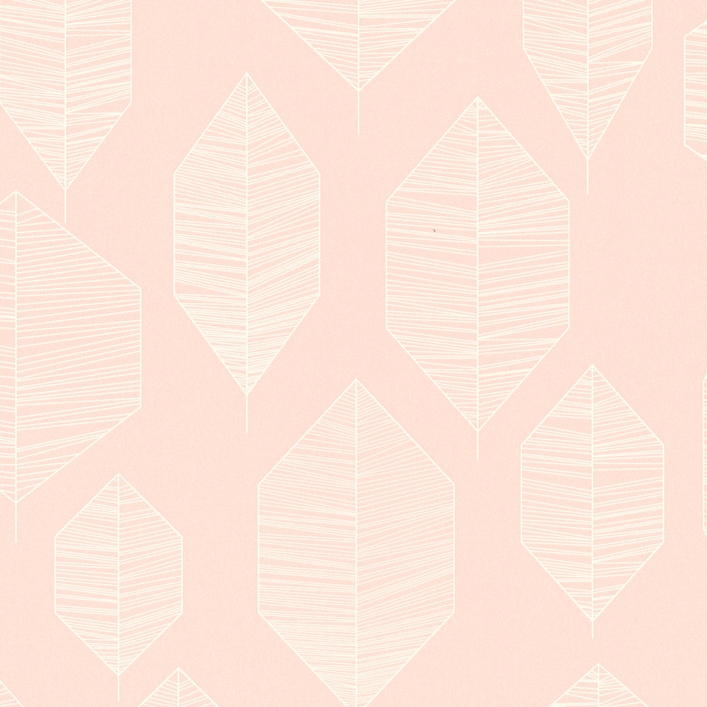             Papier peint Scandinavian Design avec motif de feuilles - rose
        