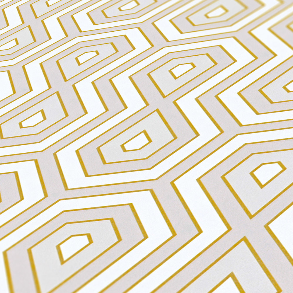             Behang grijs & goud met grafisch ontwerp in retrostijl - goud, wit, grijs
        