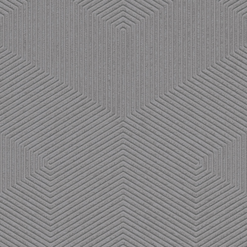             Geometric wallpaper with graphic 3D pattern matt textured - grey
        