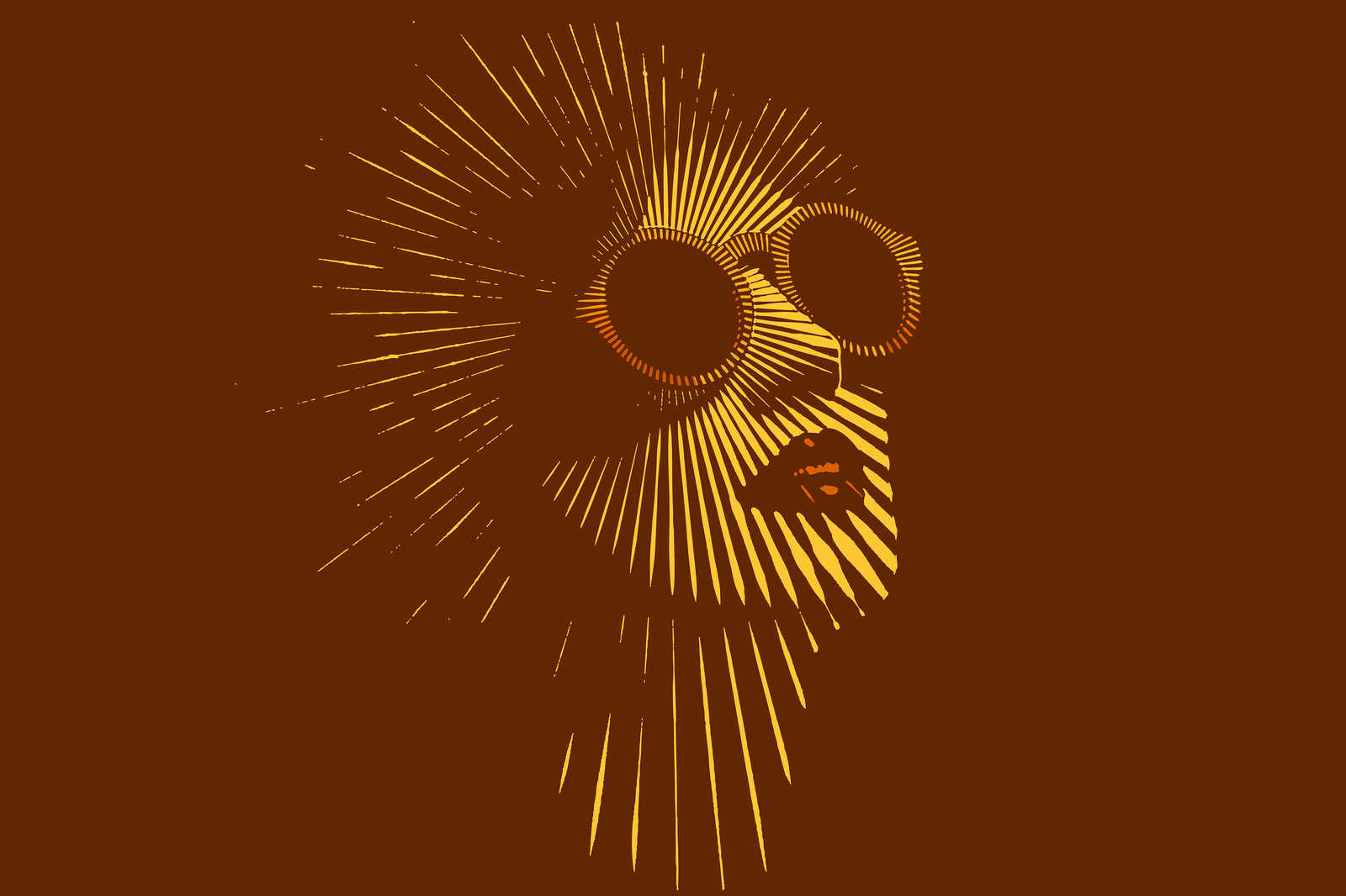             Quadro su tela Donna con occhiali da sole dal motivo a linee | giallo, seppia - 0,90 m x 0,60 m
        