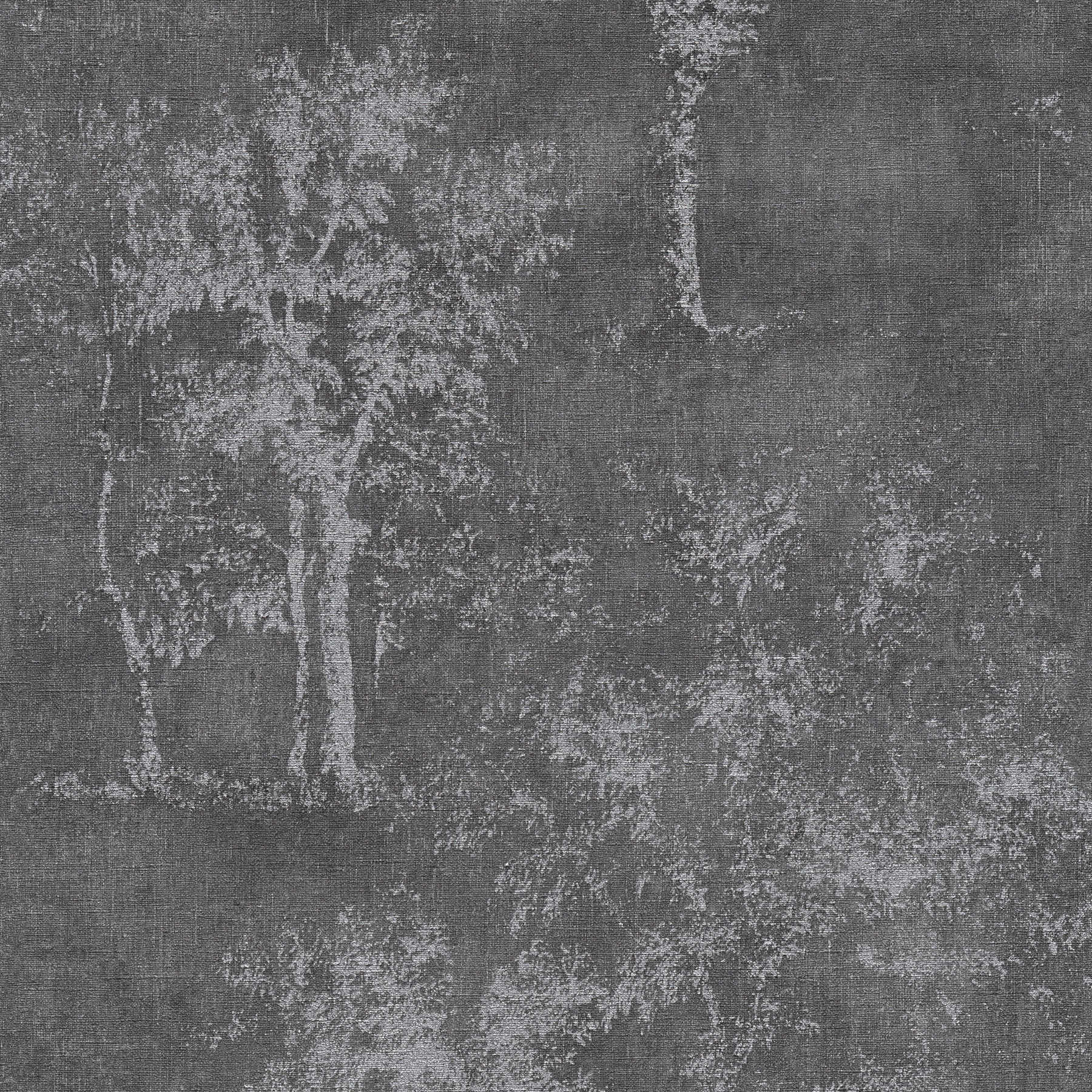             Carta da parati in tessuto non tessuto rustica con effetto struttura e motivo ad albero - grigio
        