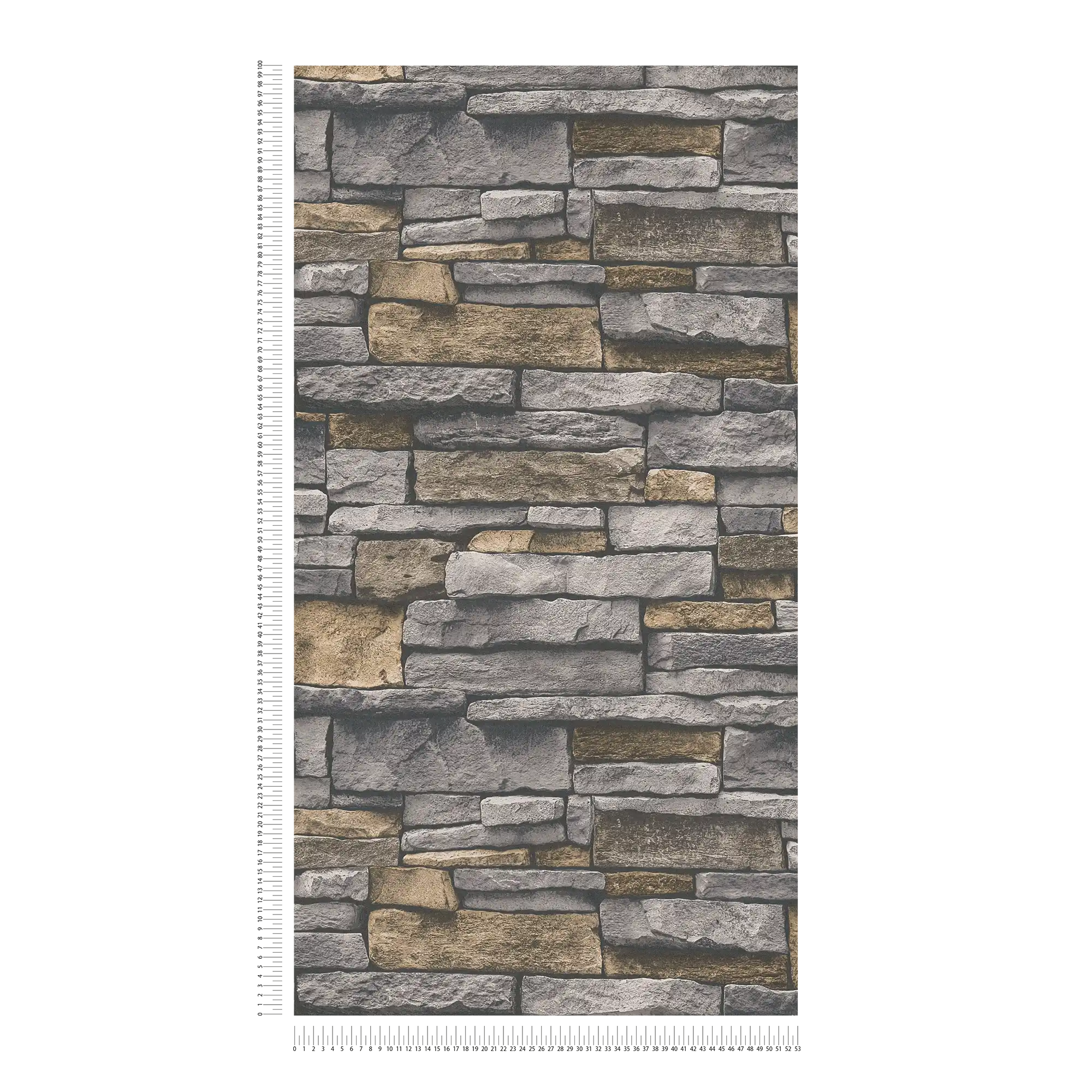             Carta da parati in tessuto non tessuto effetto pietra con parete in pietra naturale - grigio, beige
        