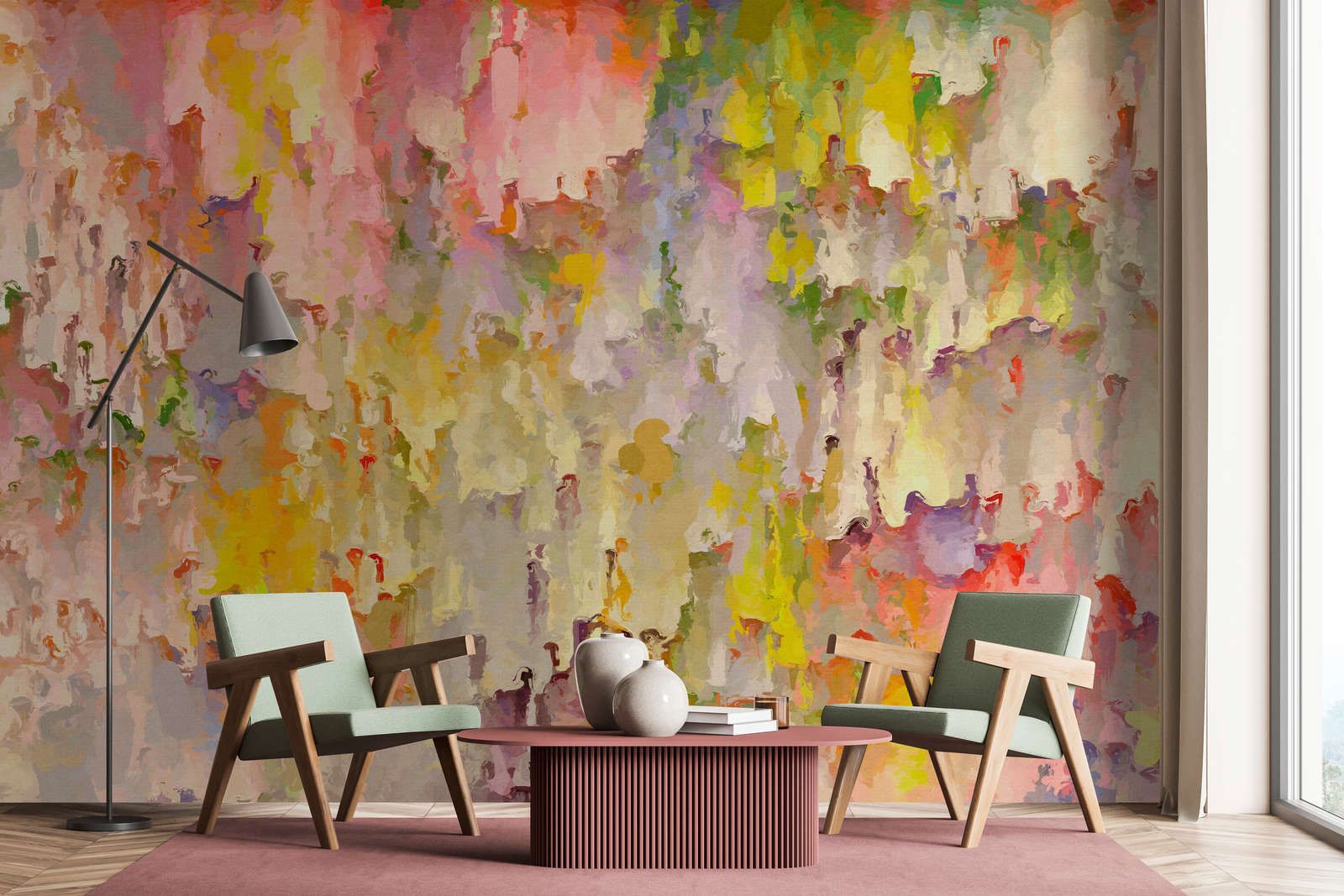             Photo wallpaper »opulea« - Watercolour design with linen texture, colour gradient - Colourful | Smooth, slightly shiny premium non-woven fabric
        