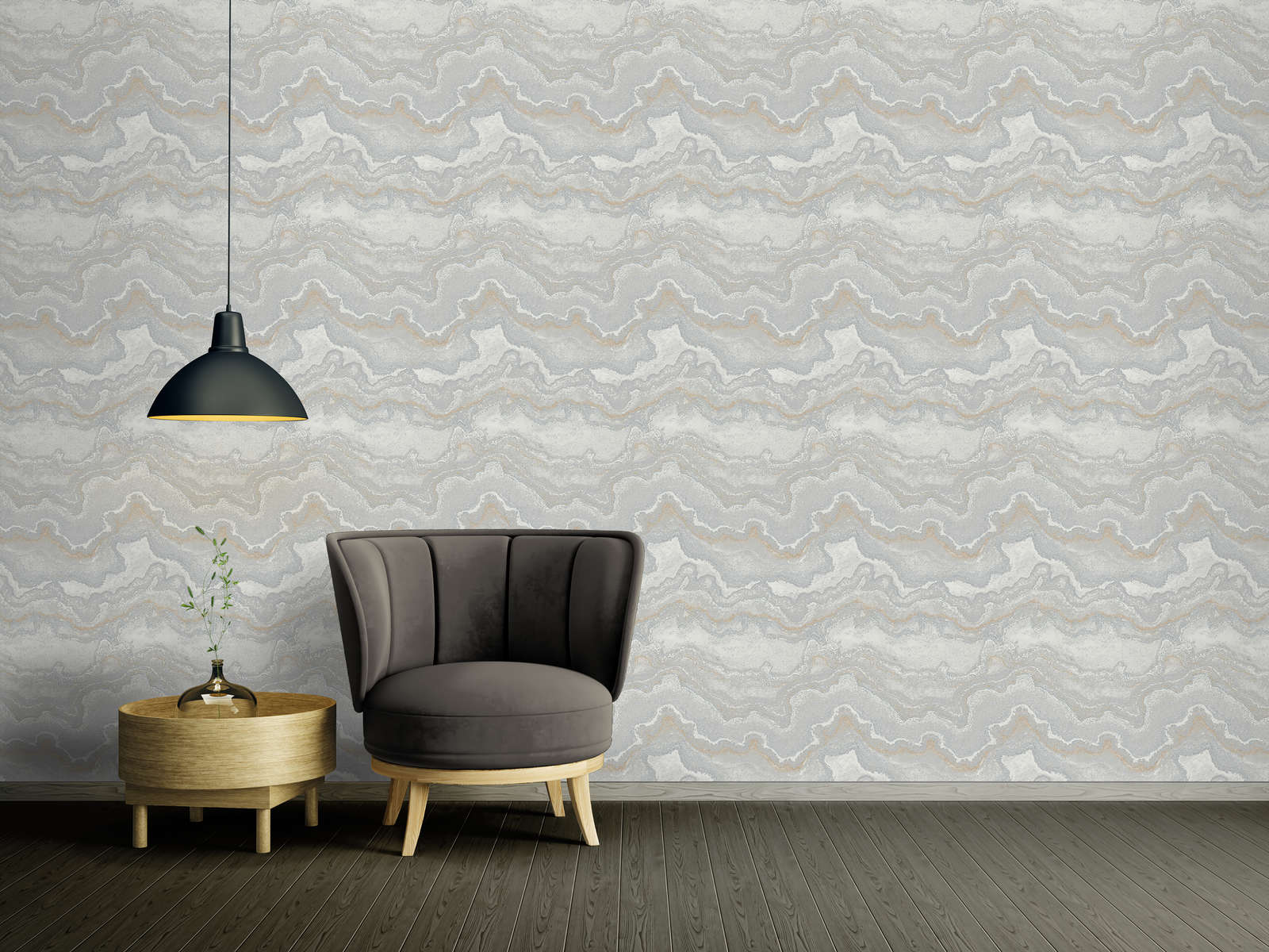             Non-woven wallpaper with marble pattern - grey, silver, gold
        