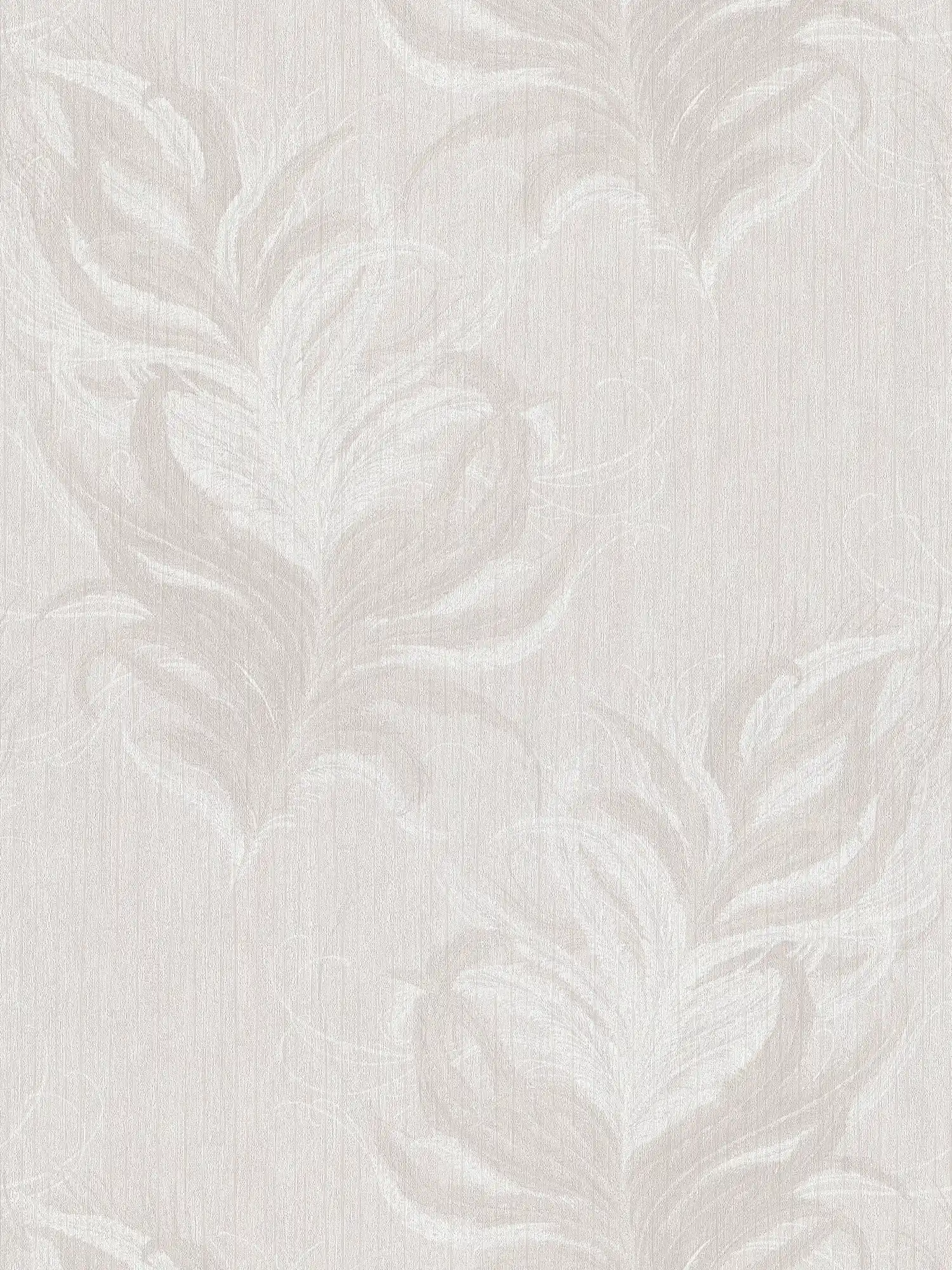Papel pintado no tejido con diseño de plumas y efecto brillo estructural - blanco, gris
